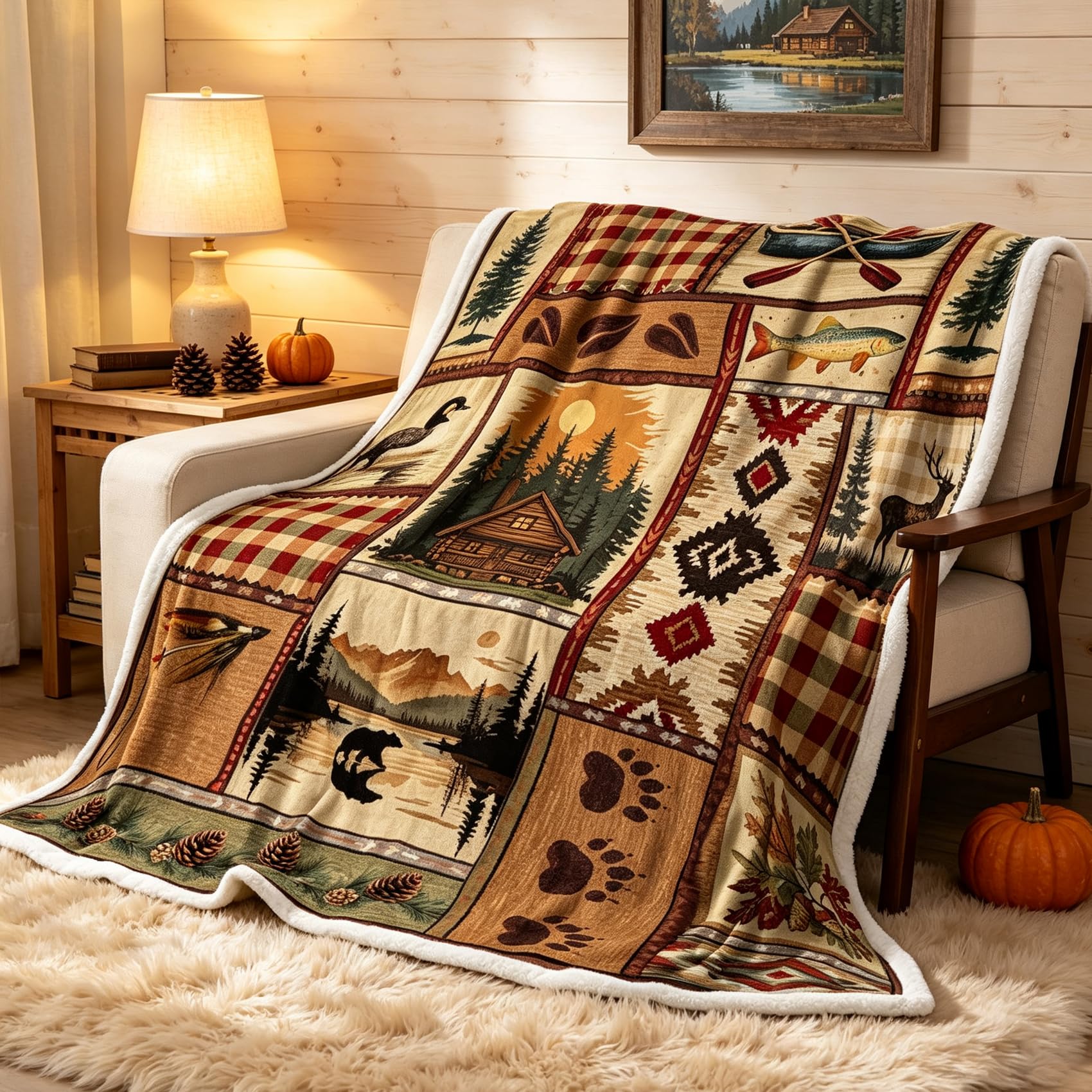 Viajar Rustic Cabin Blanket, Rustic Lodge Flannel Throw Blankets Bear Deer Country Hunting Wild Animal Cozy Warm Bed Couch Blanket, Rustic Farmhouse Bear Flannel Throws for Bed Couch, 60"X70", Brown