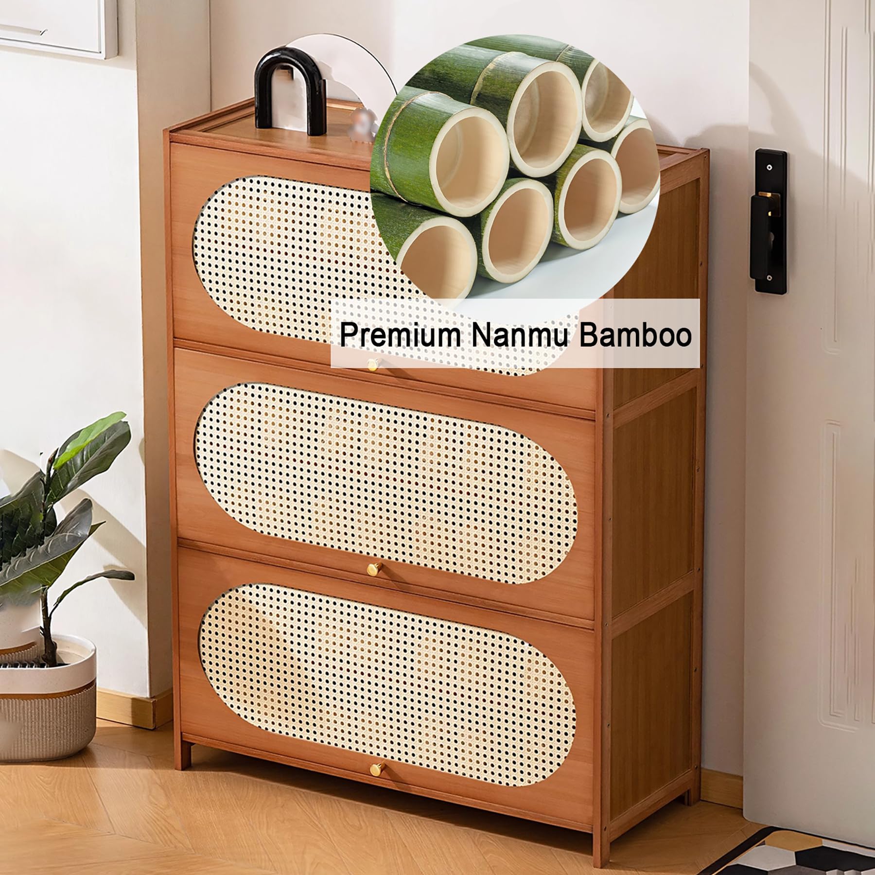 Armario para Guardar Zapatos De 7 Niveles con Puertas De Armario Tejidas En Ratán Organizador De Zapatos De Estilo Rústico De Altura Zapatero Oculto Que Ahorra Espacio,7 Tier,60×106cm