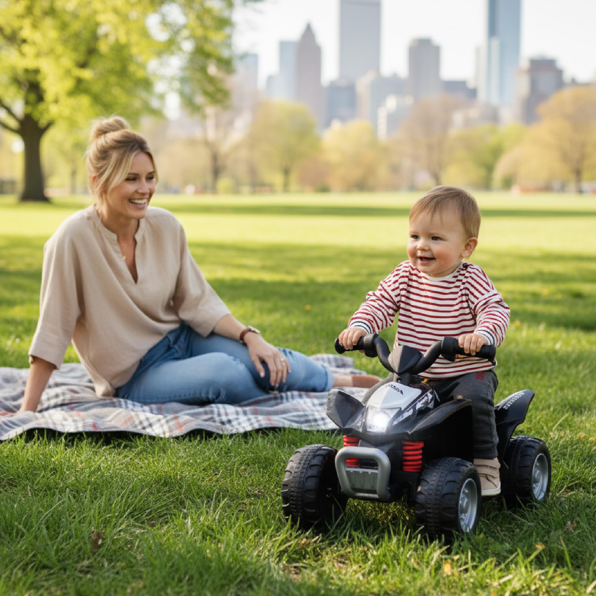 SUN BABY Quad Eléctrico Infantil 18 Meses 3 km/h - Negro | coche correpasillos, luz LED, juguete eléctrico