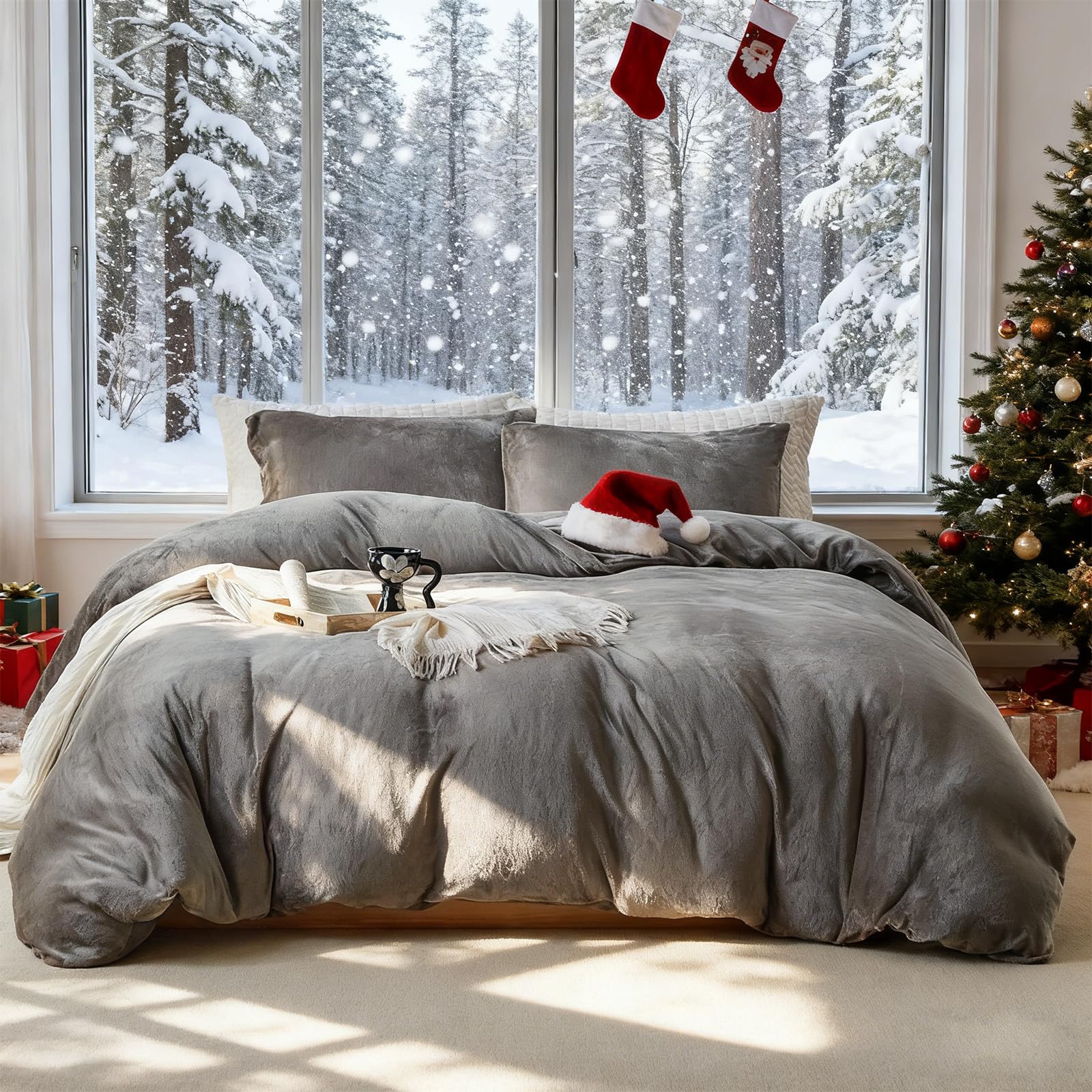 Photo 1 of WARMDERN Khaki Milk Velvet Duvet Cover Set Oversized King 120" x 98"