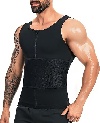 Miniatura 2 de Chaleco de sauna para hombre para entrenamiento de cintura, camisa de sauna para hombre, con cremallera, cinturón de sudor, camiseta sin mangas para