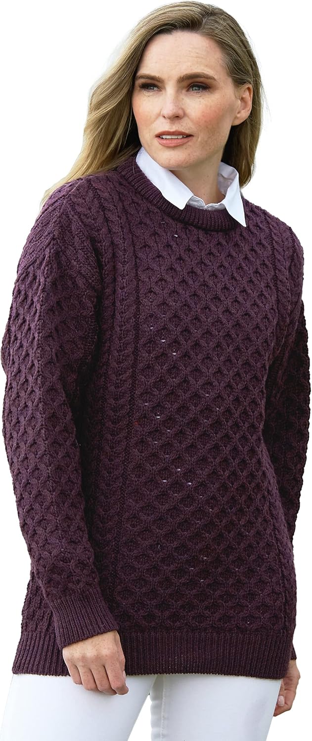 Aran Crafts Unisex Irish Cable Knitted Crew Neck Sweater (100% Merino Wool) - Image 2