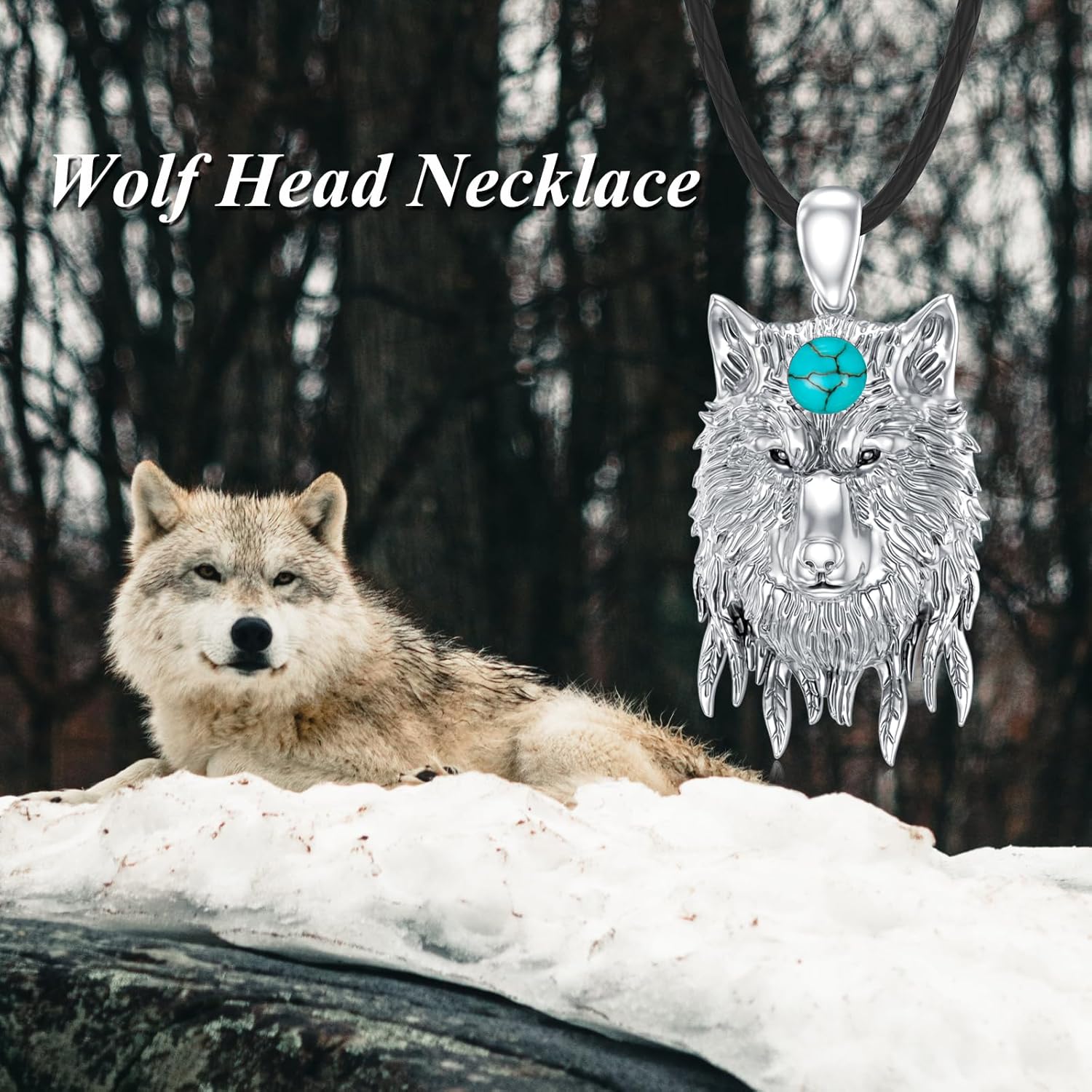 Wolf Necklace for Men 925 Sterling Silver Genuine Turquoise Gemstone Wolf Head Pendant Viking Animal Jewelry Gifts for Father - Image 7