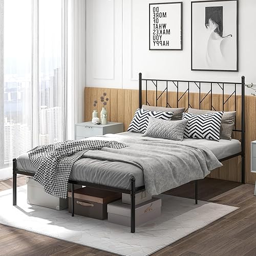 Miniatura 4 de KOMFOTT Base de cama de plataforma de metal tamaño Queen, marco de cama de metal resistente con soporte de listones resistentes, almacenamiento