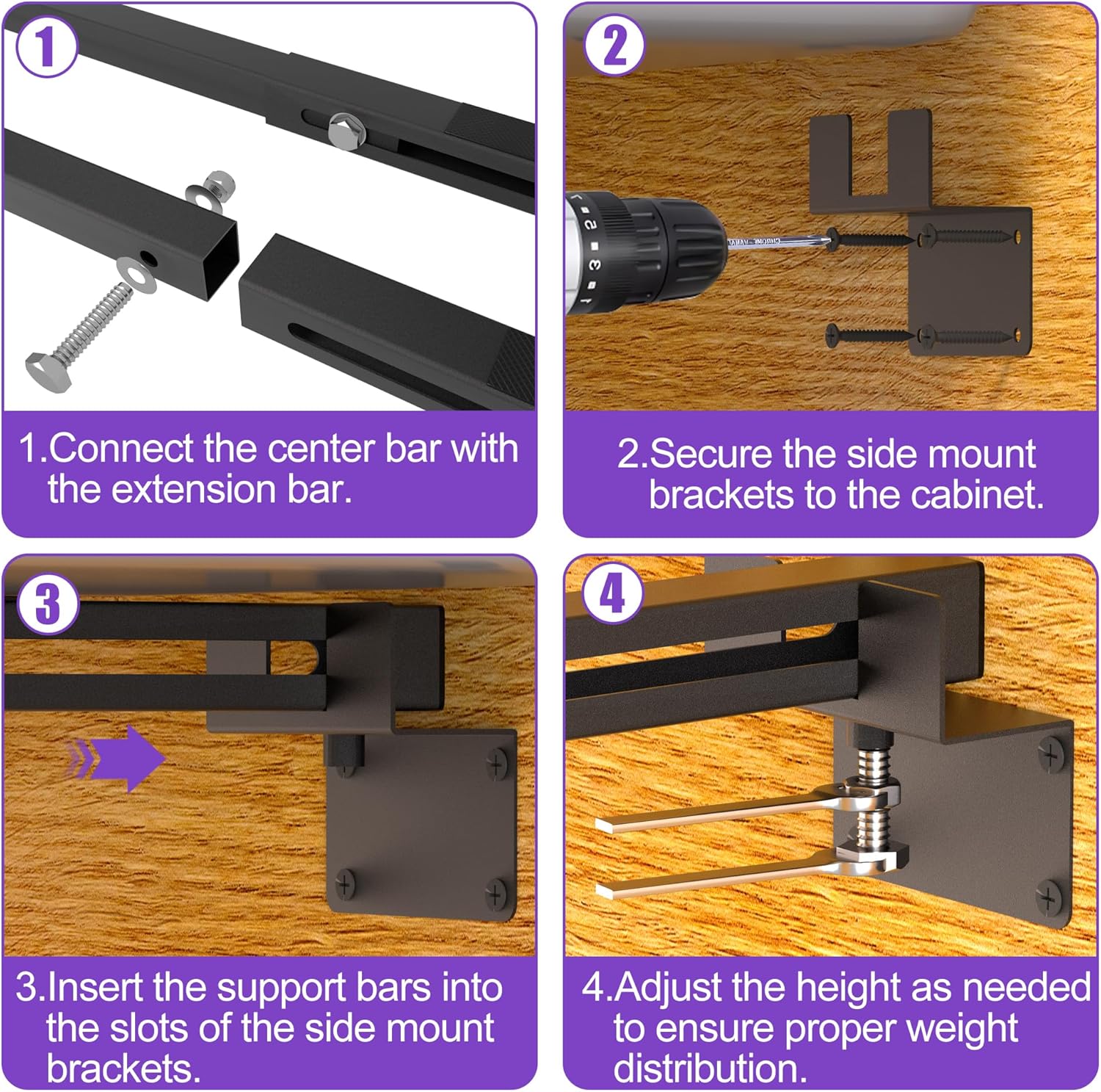 Undermount Sink Brackets, Adjustable Undermount Sink Support, Heavy Duty Under Sink Mounting Brackets Installation for Sink Reinforcement (28.15-39.7 inches) Black
