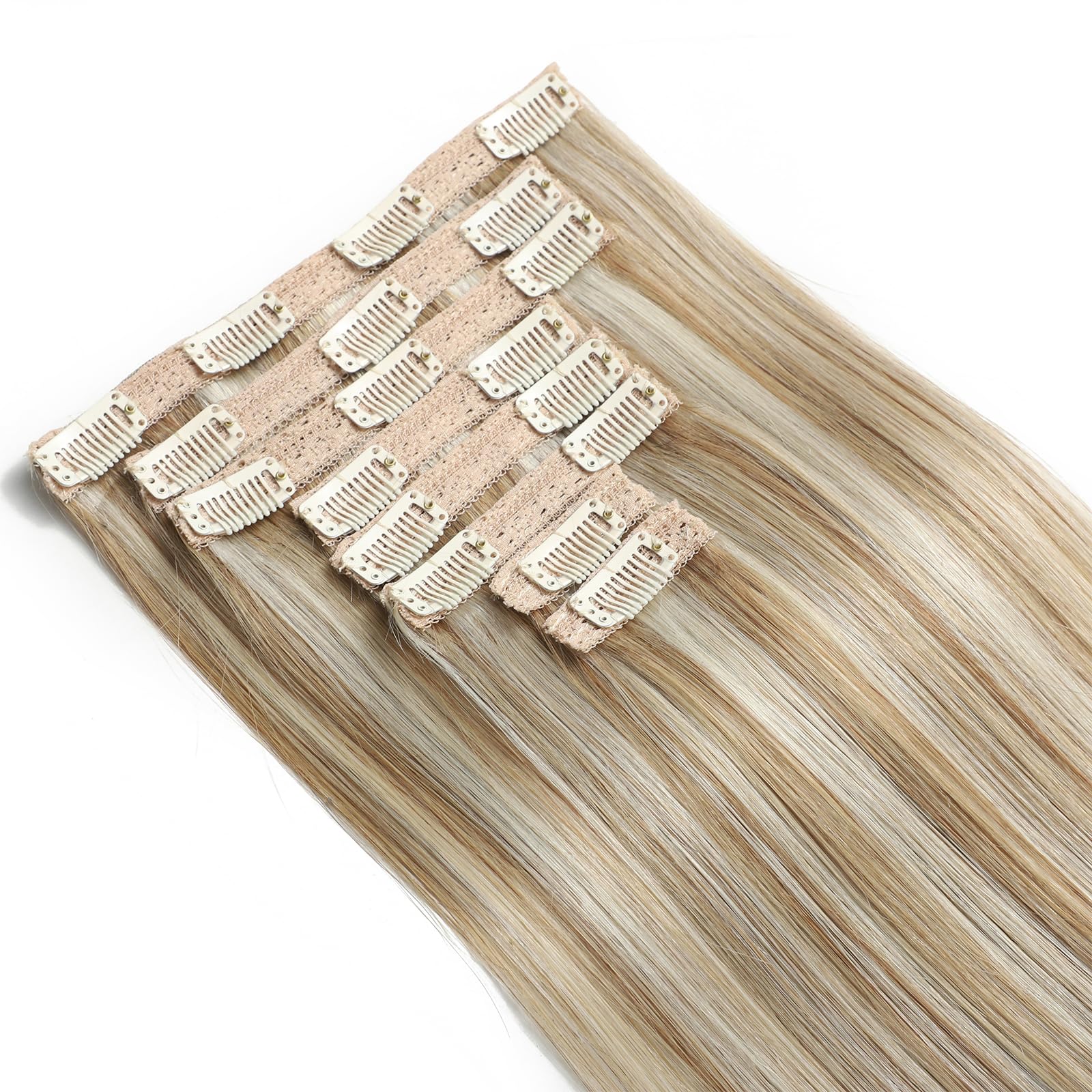 Dopinki do przedłużania włosów z klipsami, prawdziwe włosy, jasny blond, 100% ludzkie włosy Remy, gładkie, P8/60/# 35 cm