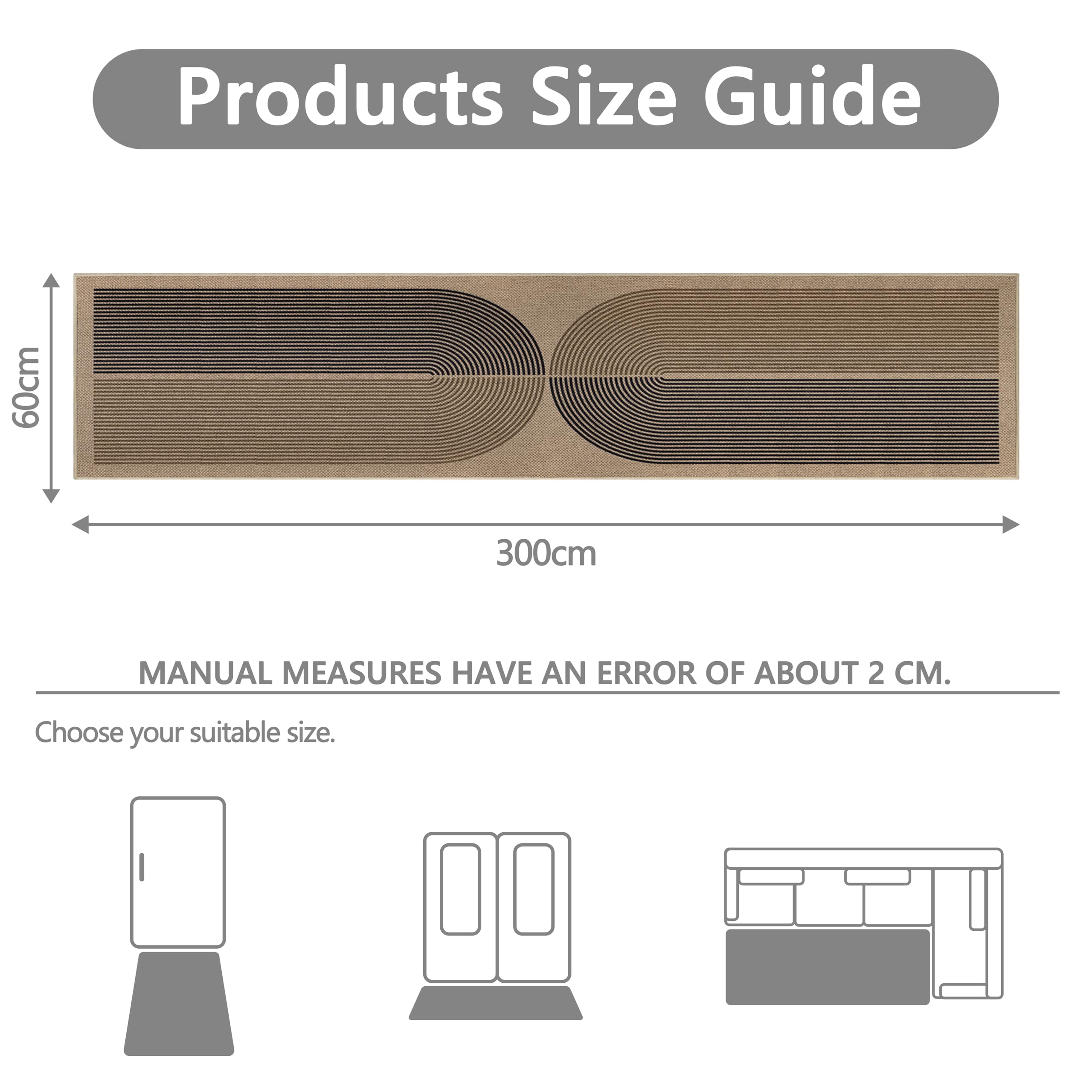 Capslpad Runner Rug for Entryway 60x300cm Non-Slip Hallway Carpet Runner Washable Jute Look Rug Kitchen Runner Durable Floor Area Rug Runners for Living Room Bedroom Balcony Corridor Black Brown - Image 2