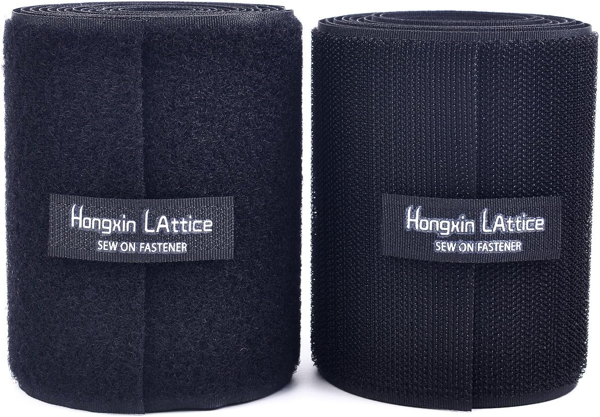 10CM Wide(Approx 4") 2 Meter Long Sew On Hook and Loop Strips Set with Non-Adhesive Back Nylon Fabric Fastener Black