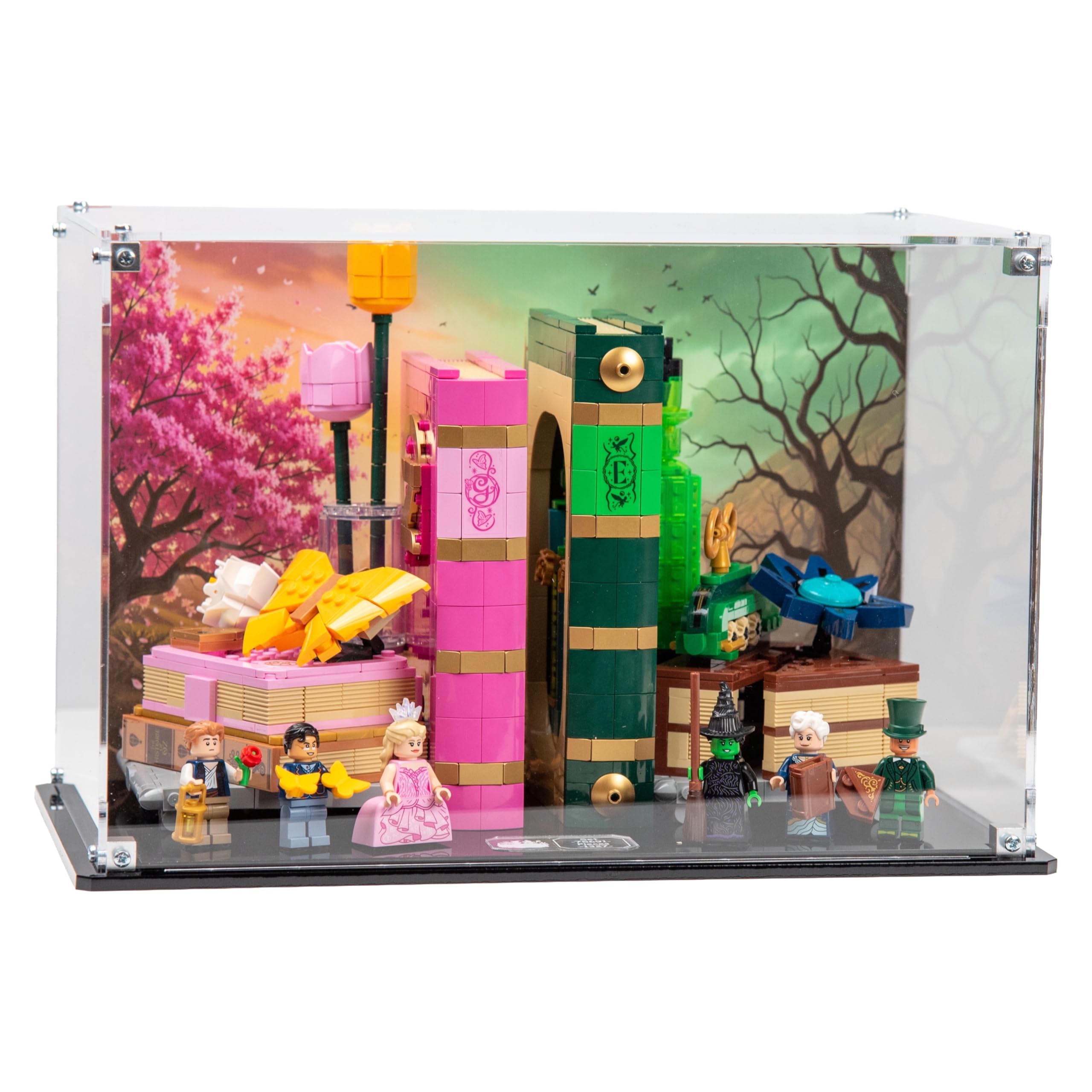 Acrylic Display Case compatible with LEGO® Wicked: Glinda and Elphaba Bookends (75691) (Printed back panel)