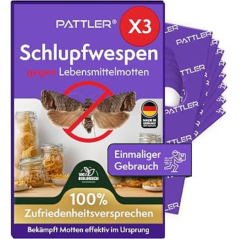 PATTLER Ichneumon Wasps Against Food Moths - 3 Cards of 1 Delivery - Fight Food Moths Without Chemicals - Alternative to Moth Trap Moth Spray & Pheromone Trap