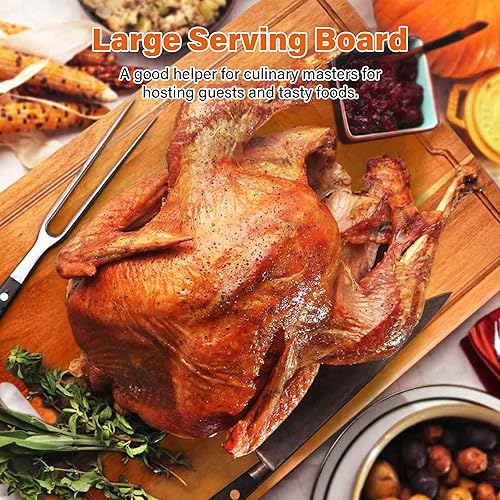 Miniatura 6 de Tabla de cortar extragrande de 24 x 16 pulgadas, tabla de cortar de bambú 2XL para cocina, tabla de cortar con ranura para jugo y asa, tabla grande