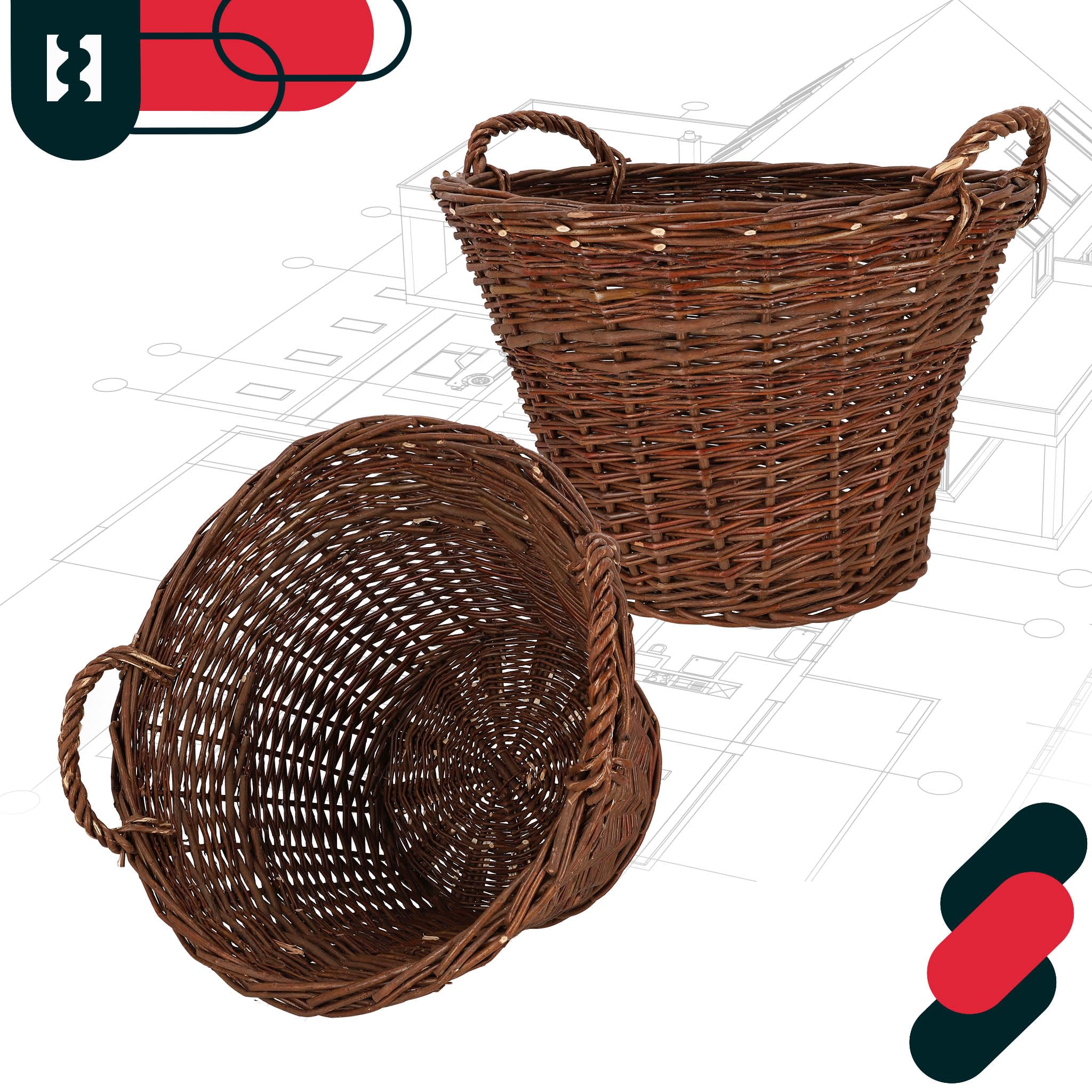 KOTARBAU® Panier en osier avec anses universel pour le rangement et les fleurs Ø 60 cm