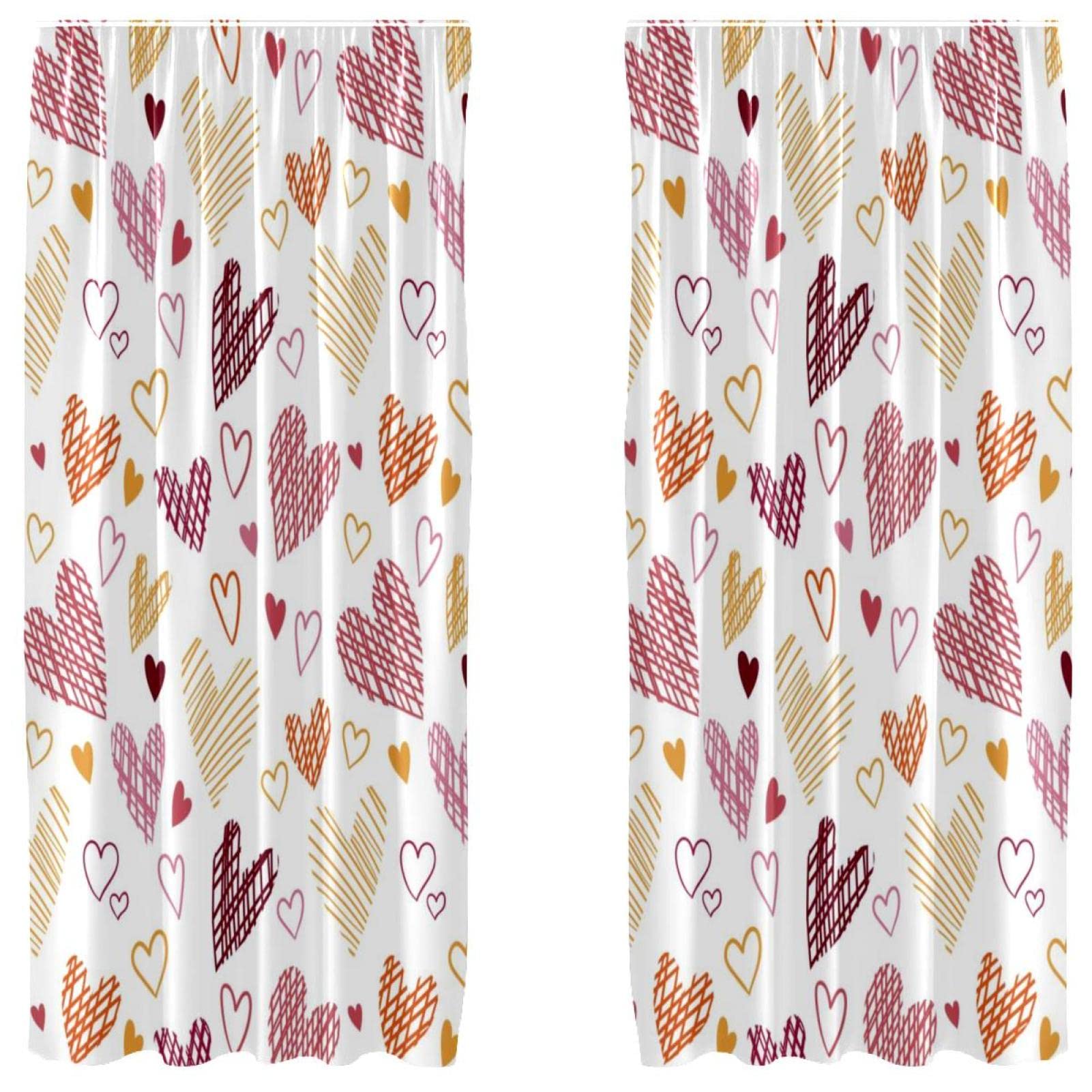 Rideaux occultants microfibre au motif cœurs faits main jaune rouge rose double panneau 140x213