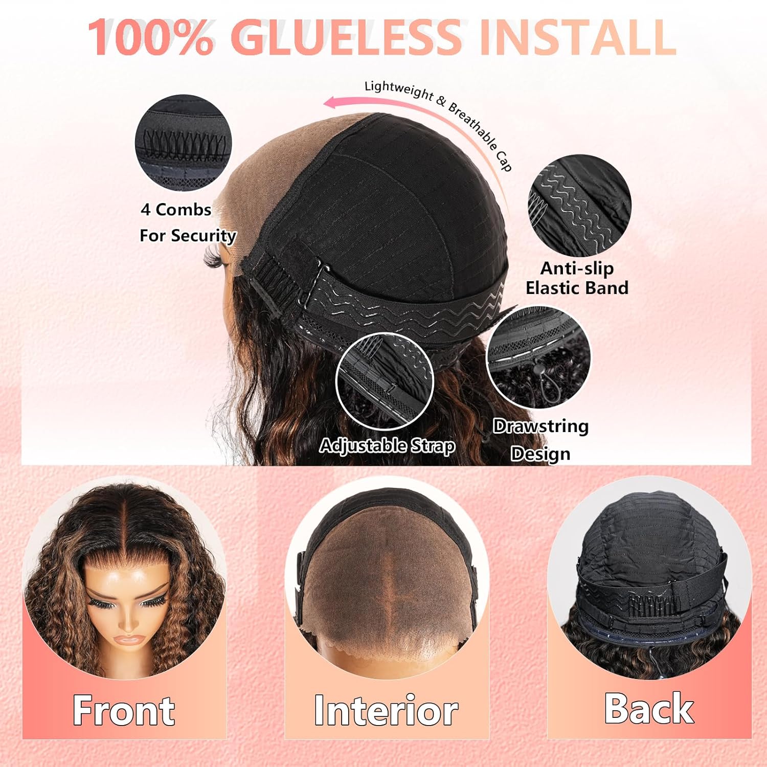 7x5 Balayage Highlight Lace Front Wig Human Hair Pre Plucked Pre Cut HD Lace Glueless Wigs 200% Density Deep Wave Lace Front Wigs Human Hair 26 Inch Ombre FB/30 Wear Go Drawstring Wig for Women