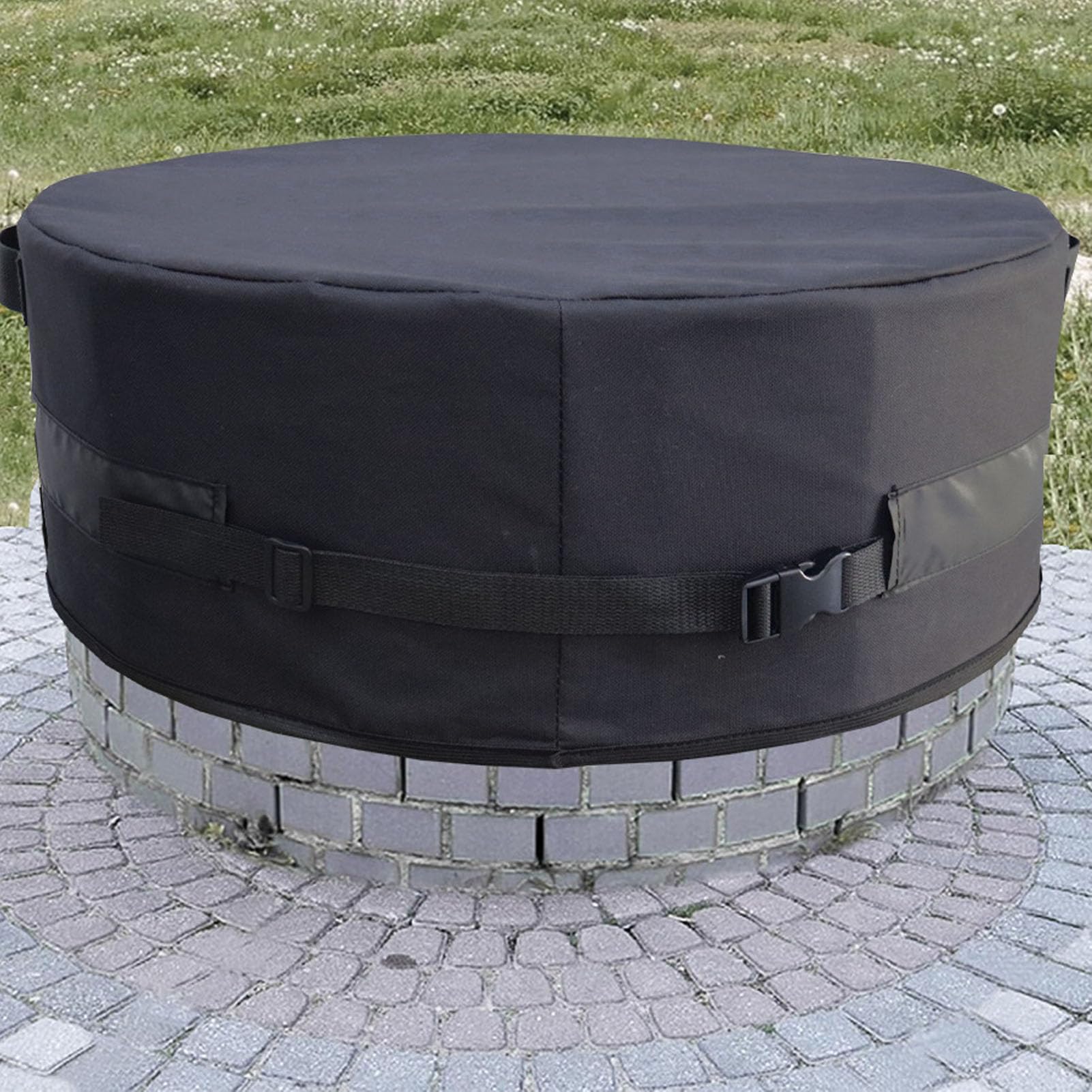 Srliya Couvercle de Foyer Rond, Indéchirable, Résistant à L'eau, Boucle Réglable pour Foyers Enterrés, Protection Extérieure en Pierre Intégrée (Grand)