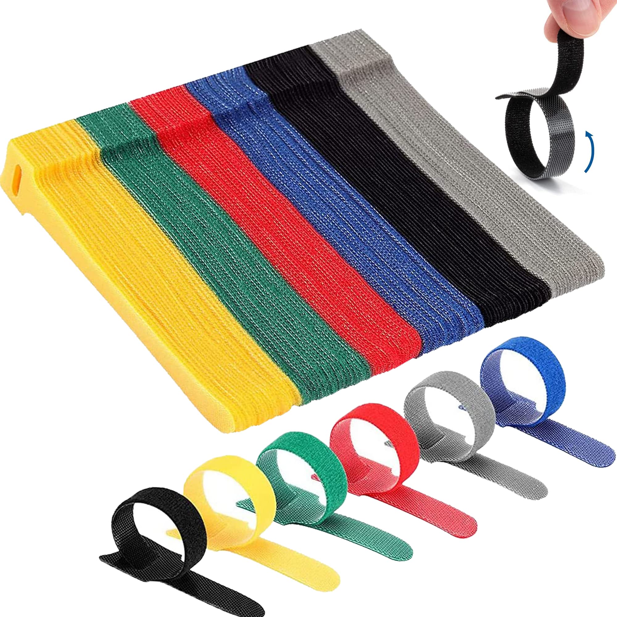50Pcs Reusable Cable Ties Fastening Magic Strap Ties, Hook and Loop Cable Wrap Wire Ties for Cables Tidy Cord Extension TV Cable Organizer PC Mouse Electric Wire Organizer Tie Straps Mix Color