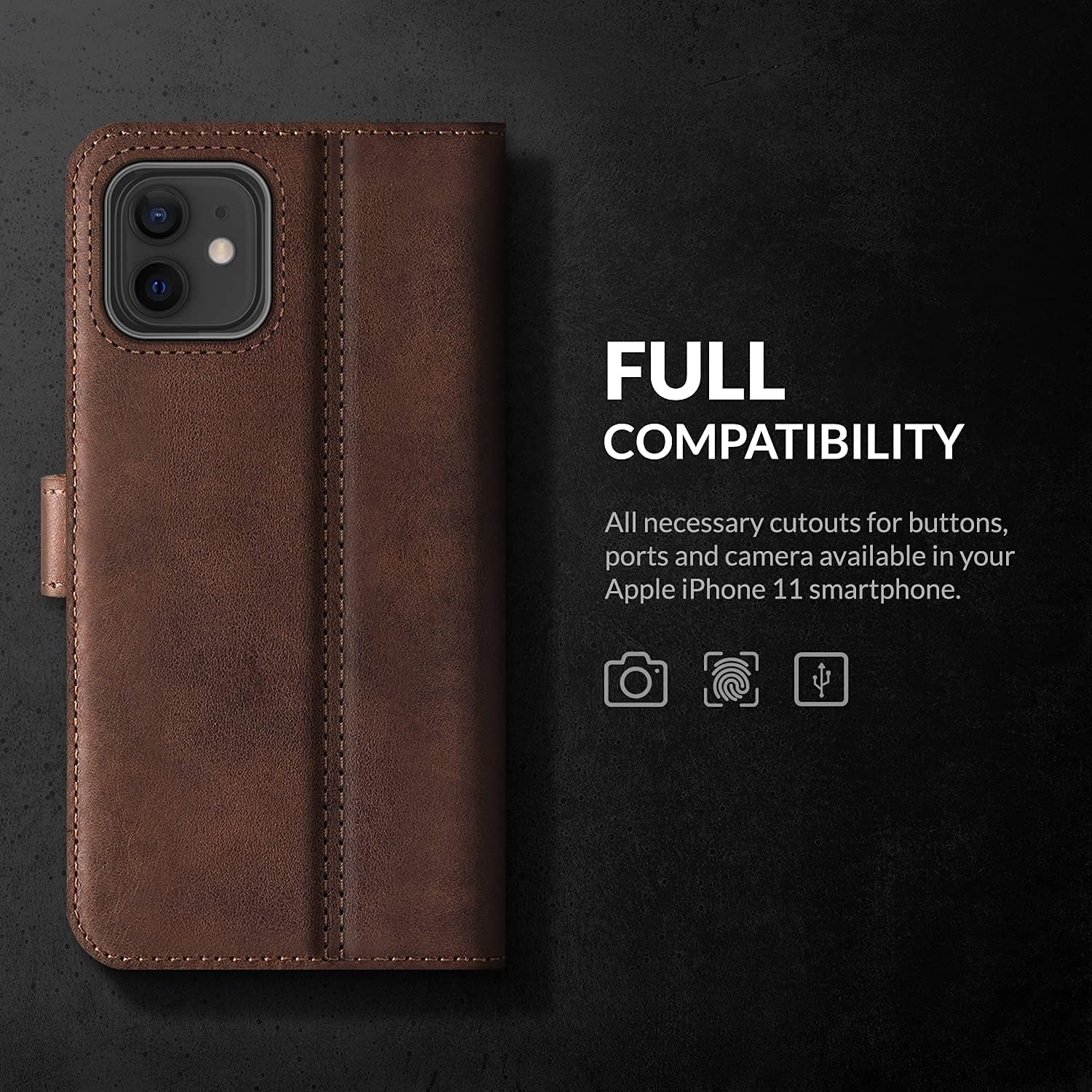 SURAZO Genuine Leather Wallet Case for Apple 11 - RFID 3 Card Slots & Cash Pocket - Secure Magnetic Closure Plus Stand Function