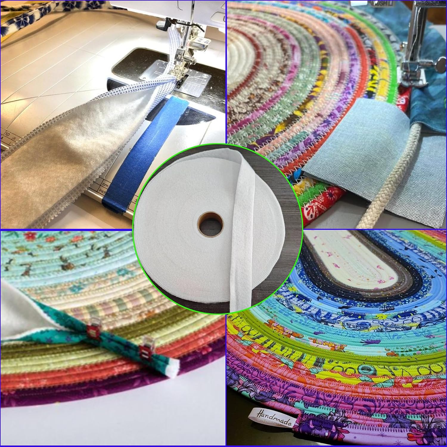 35 Yds Jelly Roll Batting Strips for Rugs 2 1/4In, Needle Punched Cotton Blend Batting Roll with Fabric Tube Maker for Braided Throw Jelly Roll Rugs/Purses/Quilts/Stuffed Plush Toys/Bags,DIY