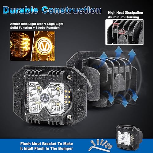 Miniatura 3 de Luces LED de Montaje Empotrado, POVTOR Luces LED Pod de 40W con Logo V Separado de Doble Lado Ámbar Sólido y Estroboscópico Haz Combo Luces Todo