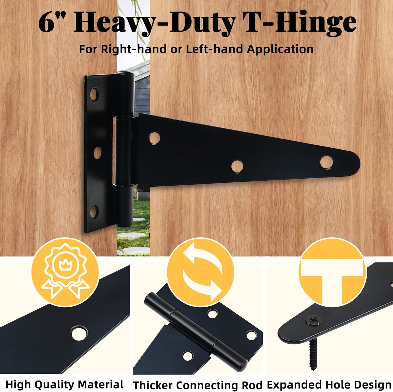 Shed Door Latch, 5.5" Shed Door Lock with 6 Pcs 6" T-Hinges and 2 Pcs Shed Door Latches, Heavy Duty Shed Door Handle, Double Door Lock Installation Kit for Window, Gate, Barn, Playhouse, Chicken Coop