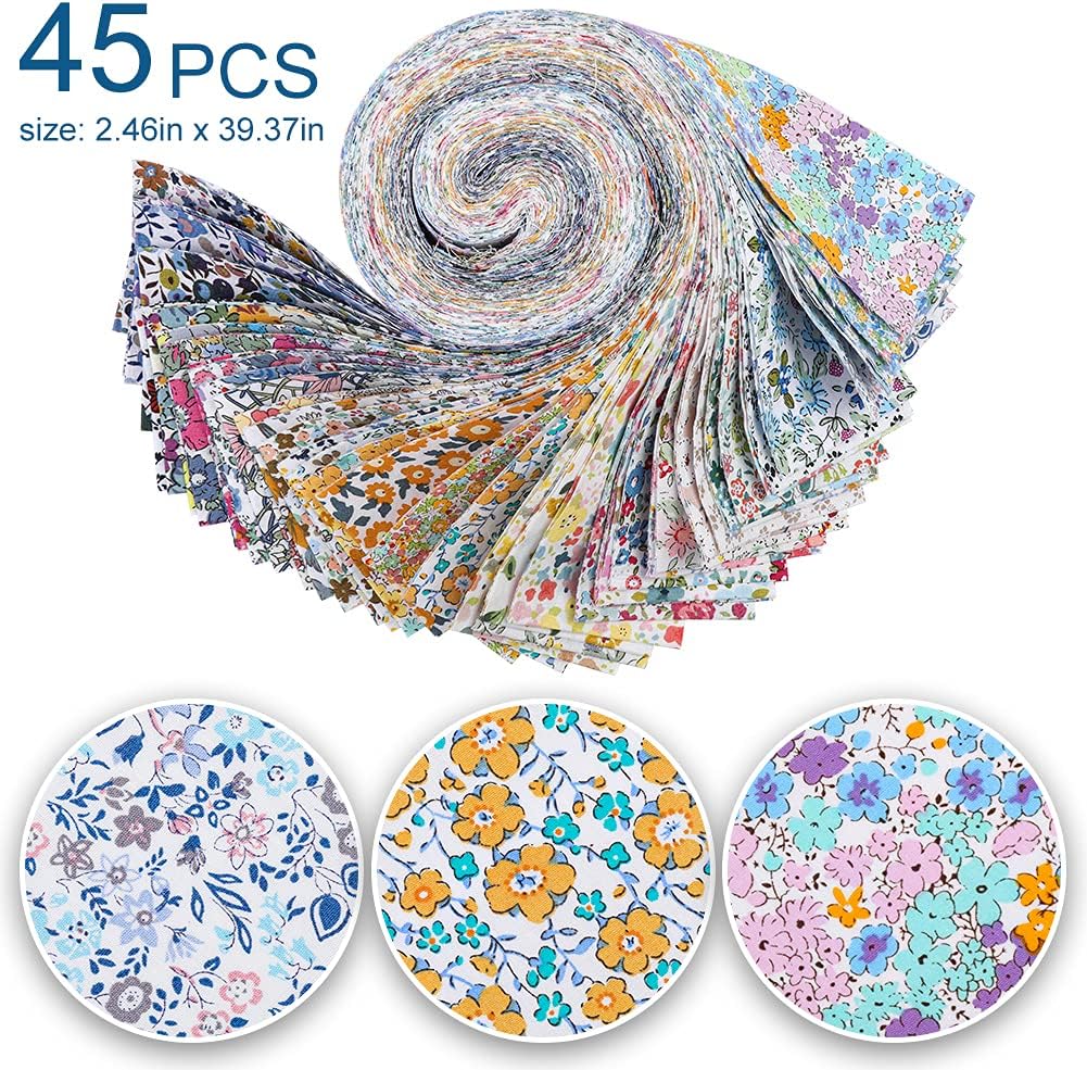 45 Pcs Fabric Jelly Rolls, Jelly Roll Fabric Strips for Quilting, Patchwork Craft Cotton Quilting Fabric, Quilting Fabric, Plain Weave Cotton Fabric（Light Color Series)