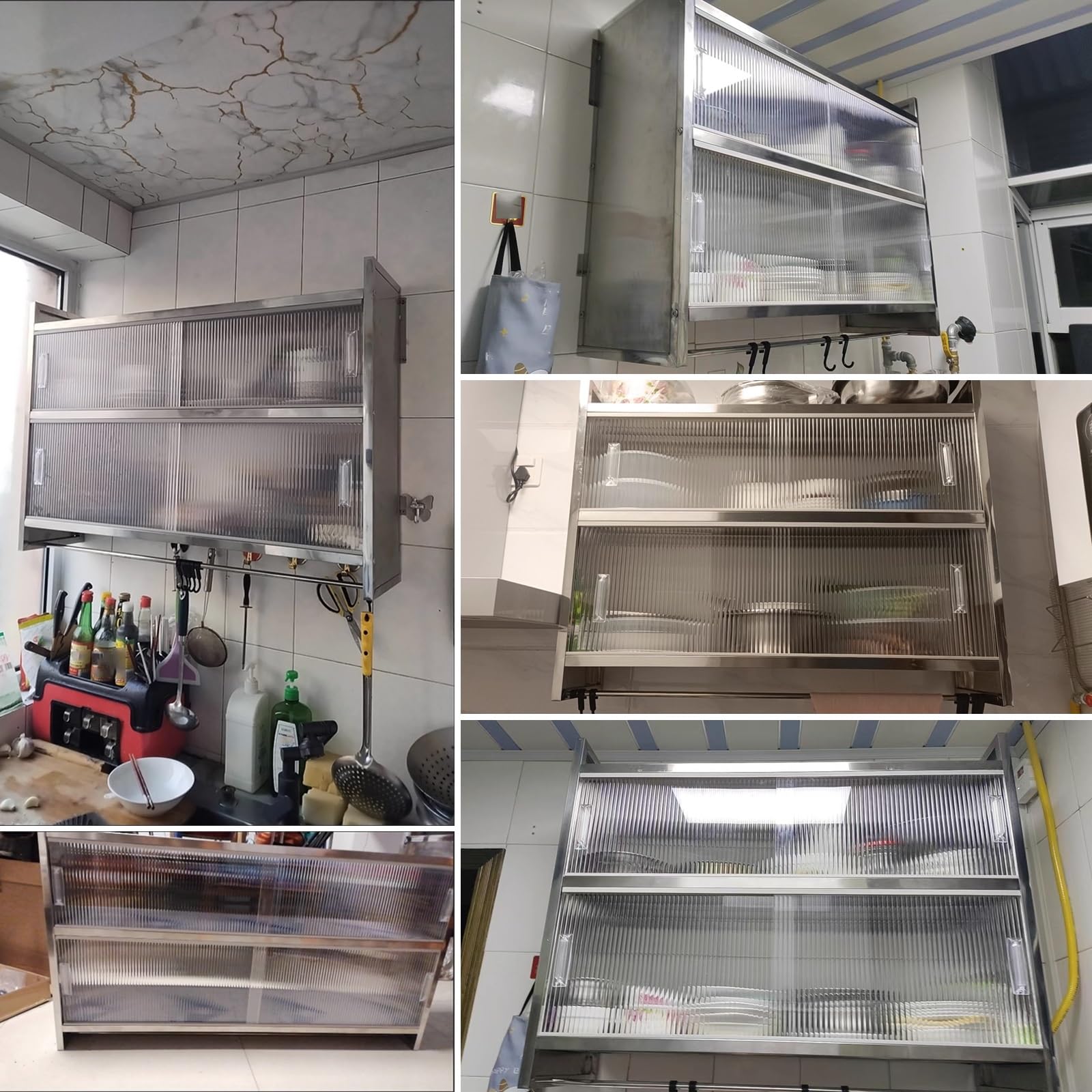 Armadietto portaoggetti con ante e mensole, grande capacità da parete per cucina, armadi da garage in acciaio inox, ideale per soggiorno, ufficio, scuola