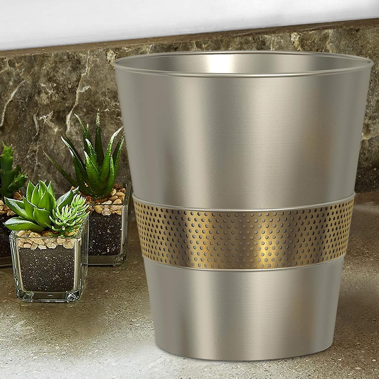 nu steel Selma Brushed Wastebasket, Large, Brushed & Gold,Selma Brushed / SLB8H