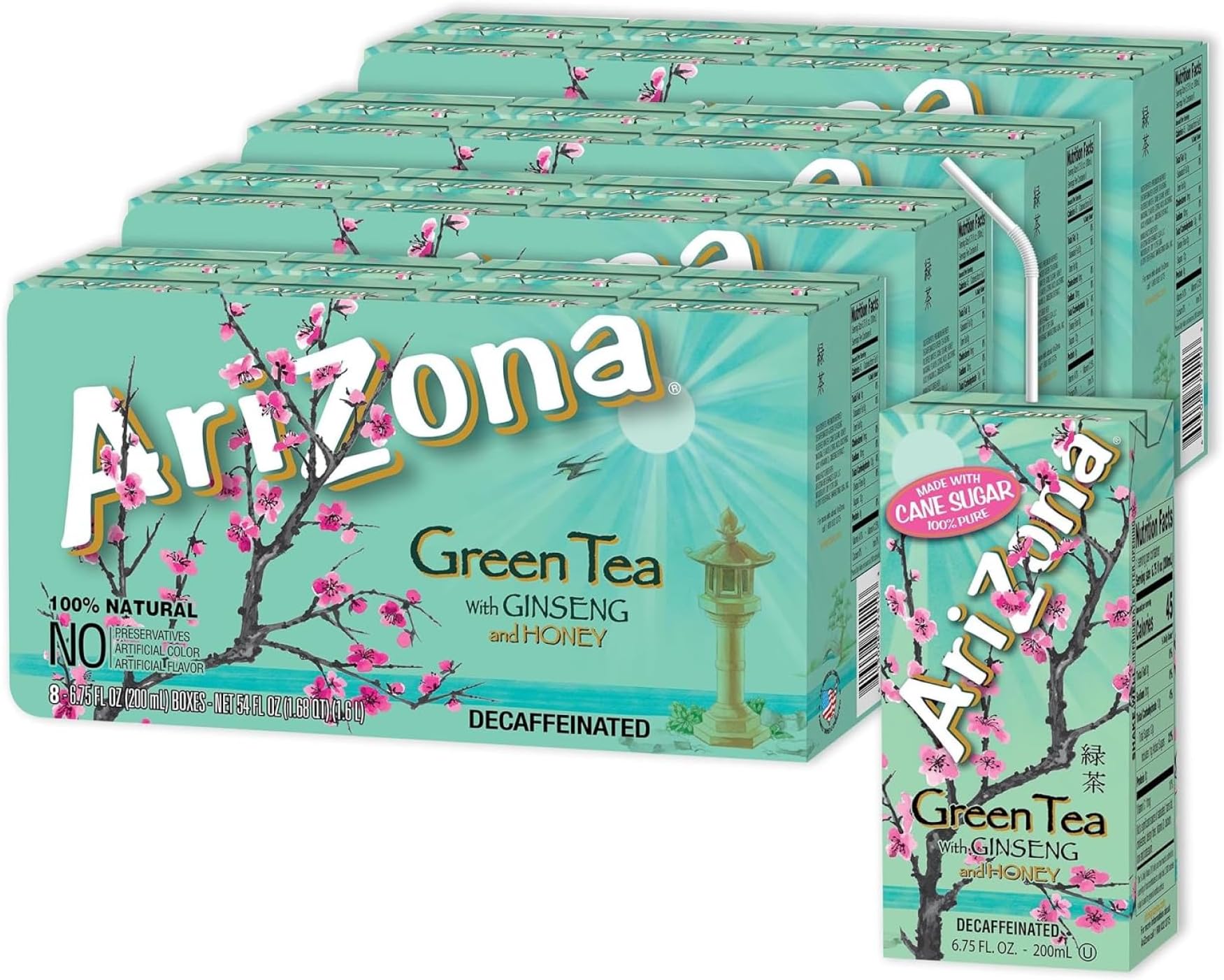 Arizona Green Tea with Ginseng and Honey, Tetra Box, 6.75 Fl Oz, Pack of 32