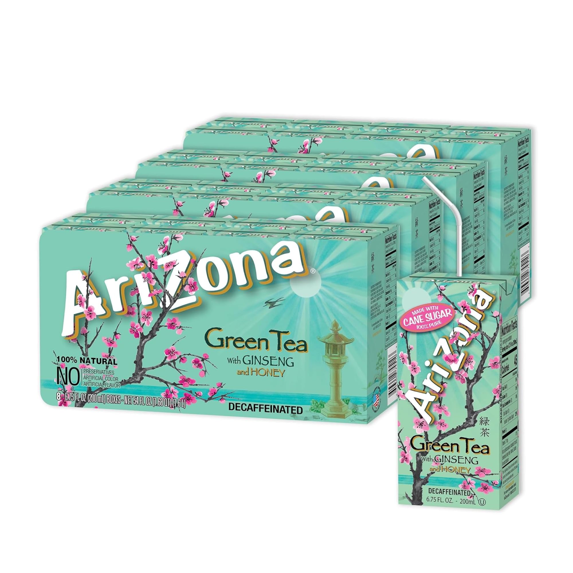 Arizona Green Tea with Ginseng and Honey, Tetra Box, 6.75 Fl Oz, Pack of 32