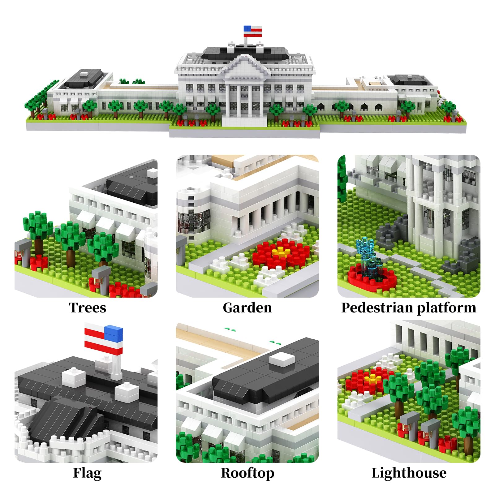 LQPFBSM Micro Mini White House Architecture Model Building Kits Washington DC Famous Landmark Souvenir Building Blocks Sets Toys Gift for Adults Kids Teens 3000 PCS - Image 3