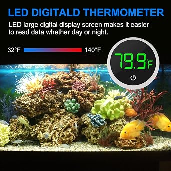 DORHEA 2Pcs Digital Aquarium Thermometer Fish Tank Digital LED Display Thermometer Fahrenheit Aquarium Temperature Sensor with LED Touch Screen for Aquarium Glass Containers Plant Reptile Turtle Tank