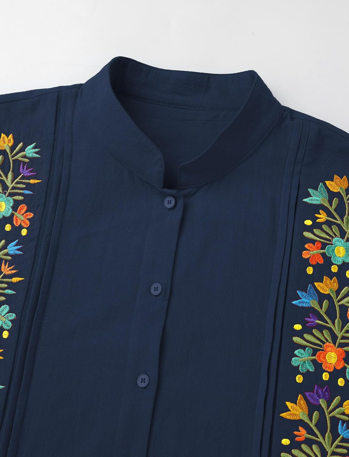 IKADEX Mexican Shirts for Men Traditional Men's Guayabera Dress Shirts Embroidered Button Down Cotton Tops Fiesta with Pocket A-Navy Blue - Image 4