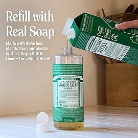 Dr. Bronner\'s Pure-Castile Magic Soap Liquid- Made with Regenerative Organic Certified Oils- For Body, Face, Hair, Dishes, Laundry, Vegan Bath Soaps for Men & Women, Non-GMO- Almond, 32oz + Refill