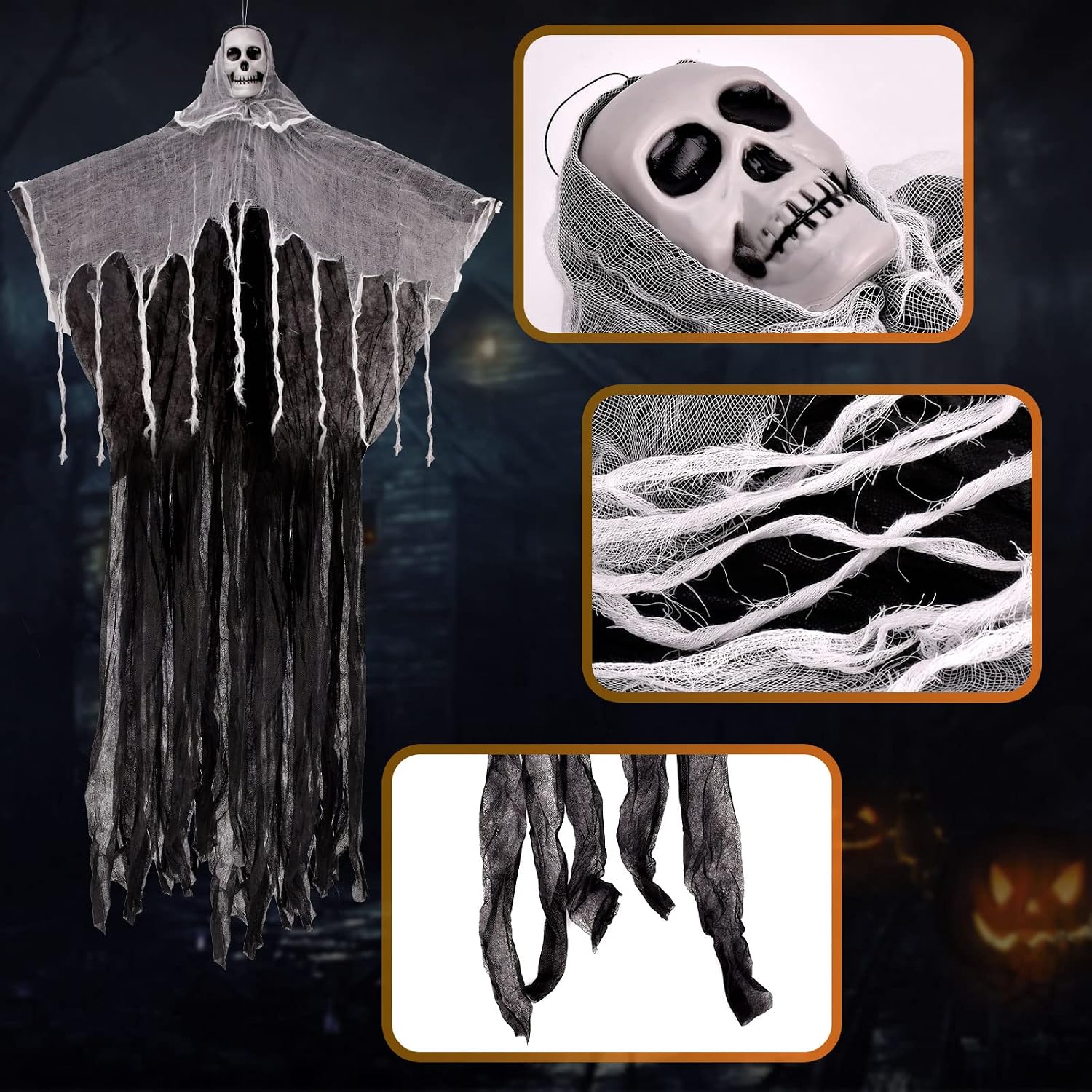 Halloween Decorations, Halloween Decor Skeleton Ghosts Hanging 52"- 3Pcs, Halloween Decorations Clearance Outdoor Indoor Grim Reapers Decorative Yard Home Costumes Party Supplies Haunted House Décor