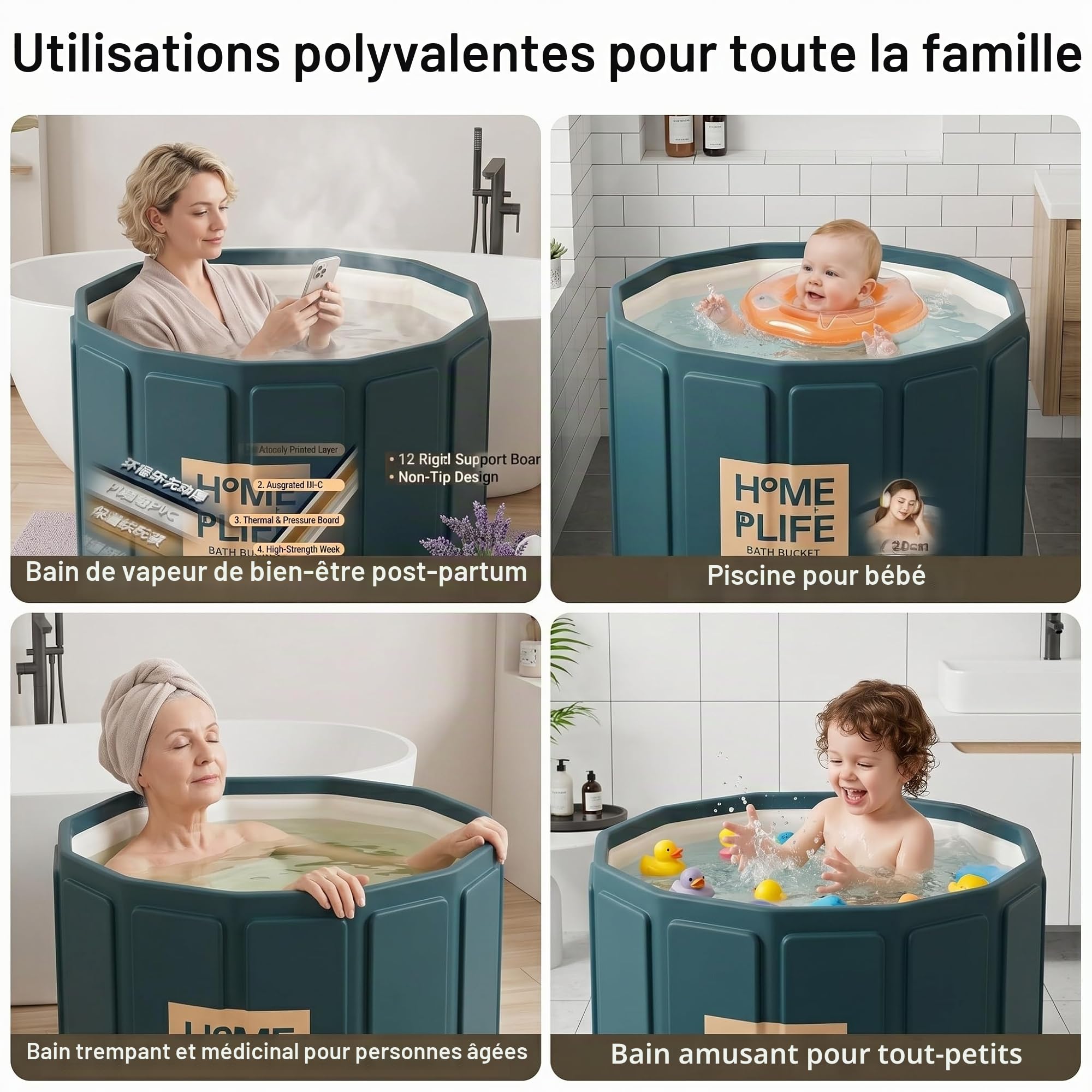Baignoire pliable portable adulte peu encombrante bain chaud glacé 80x65cm | Baignoire compacte avec isolation thermique pour cabine de douche, adaptée au spa maison et bain froid