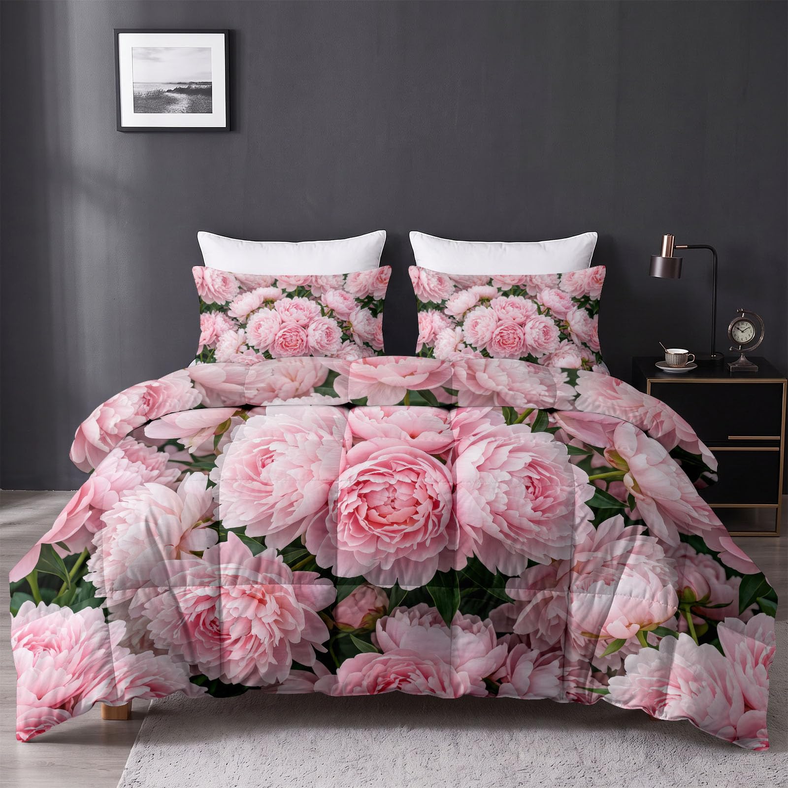 Blumen Bettdecke mit Integriertem Bezug 220x240 cm