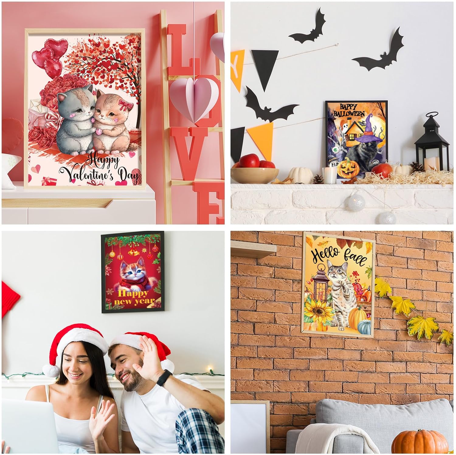 Sinmoe 12 Pieces Valentine DIY Diamond Art Kits 5d Cat Diamond Painting Kits for Adults Diamonds Paintings for Kid Parents Children Beginners, 12 x 16 Inch