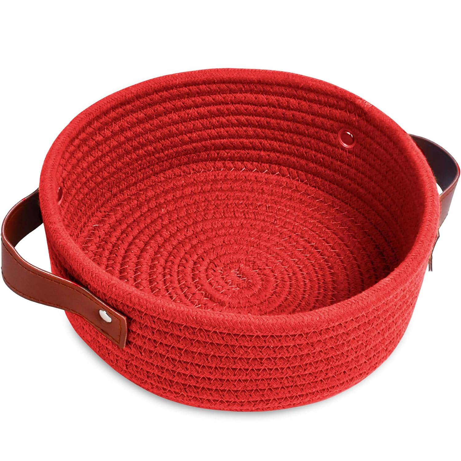 ABenkle Small Storage Basket, Mini Cotton Rope Storage Bin, Cute Tiny Shelf Baskets, Boho Decorative Toy Organizer for Nursery, Spa, Empty Gift Basket - XS, Red