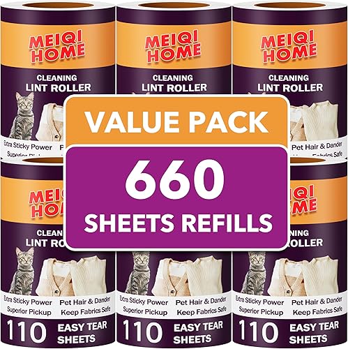 Solo recambios de rodillo de pelusa extra pegajosos, 660 hojas de fácil desprendimiento para rodillos de pelusa de 3.9"-4" con diámetro interno de