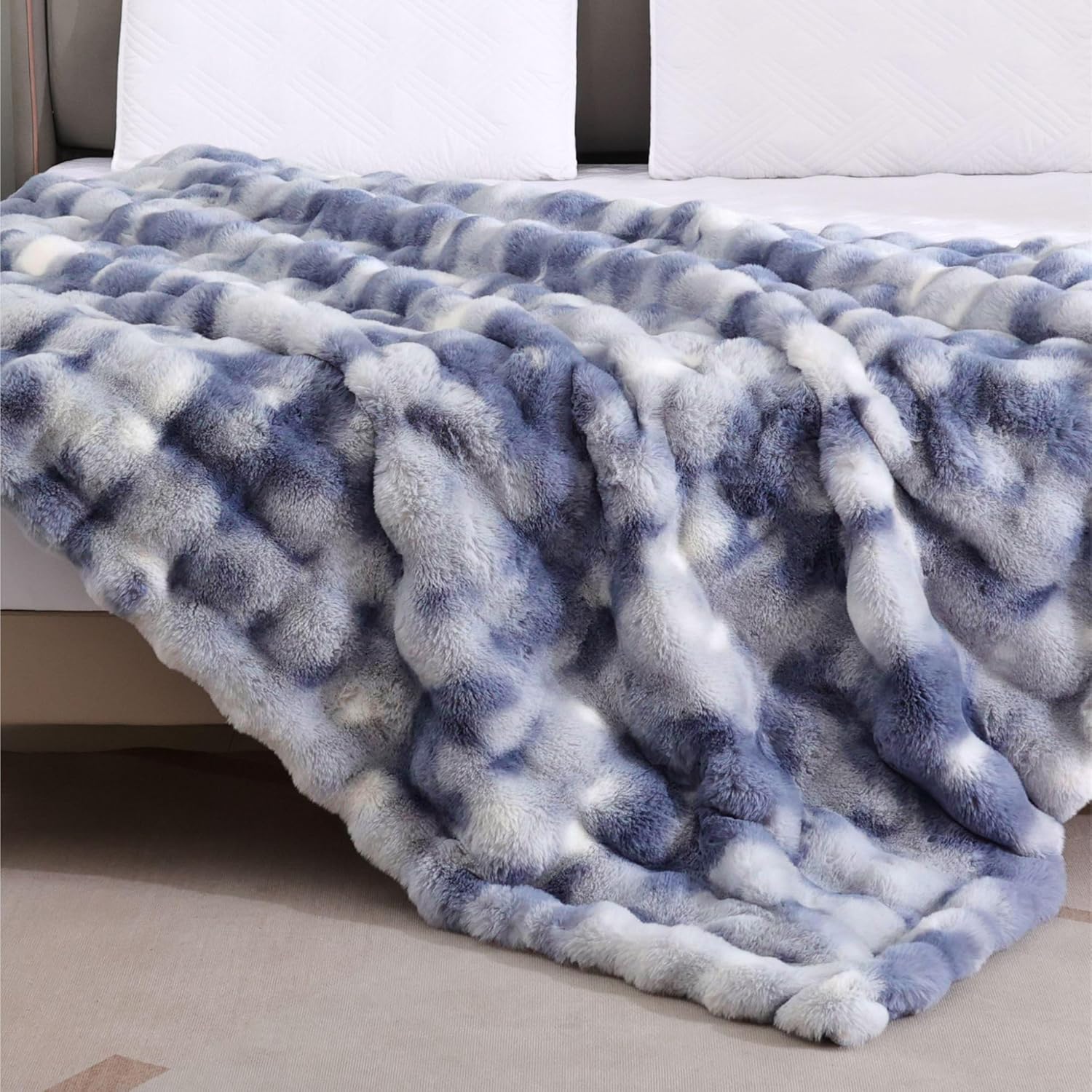 Tie-dye Blue Soft Comfy Throw Blanket for Couch Bedroom Faux Fur 50x60 Fluffy Blanket for Living Room Furry Bed Comforter Cozy Home Decor Gifts 860 GSM - Image 2