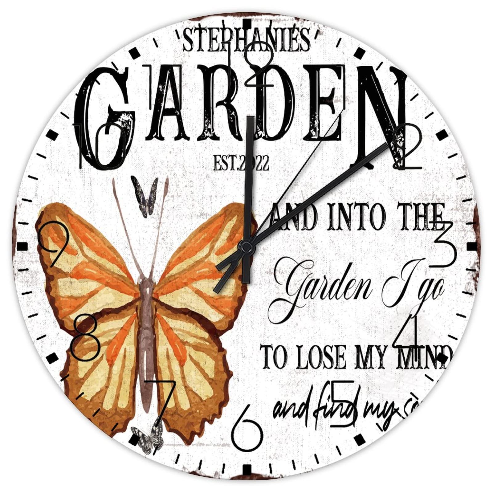 Horloge murale analogique en bois 30cm silencieuse pour jardin
