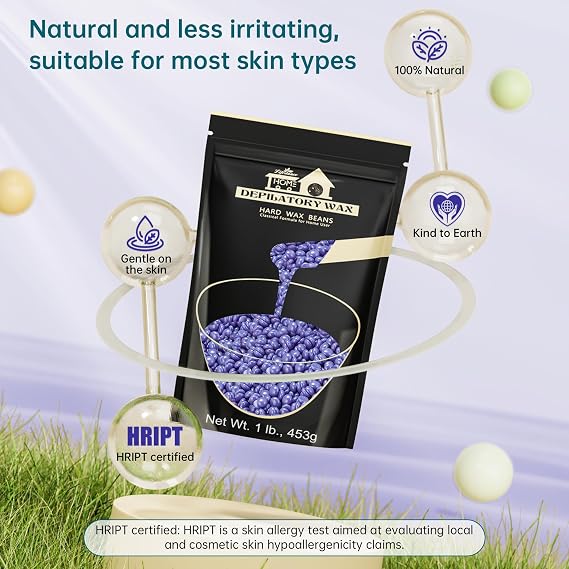 Lifestance Lavender 450g Wax Beads, Coarse Hair Removal Formula, Hard Wax Beads for Brazilian Bikini - Legs - Underarm- Private Part, Waxing Beads with 10 Applicators for Wax Warmers