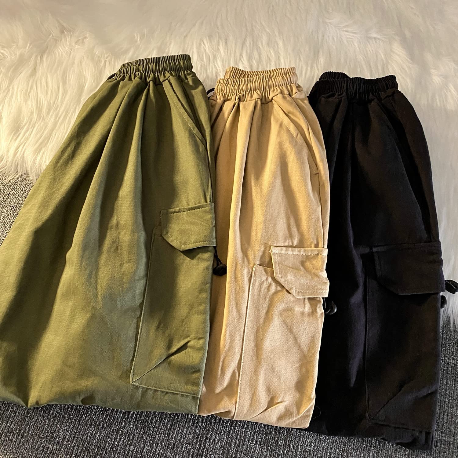 Skateboard Frog Pantalon Cargo Femme Noir Large Baggy y2k Rétro Américain | cargo pants femme gothique harajuku taille élastique cordon détendu bas resserré grande poche latérale hip hop streetwear