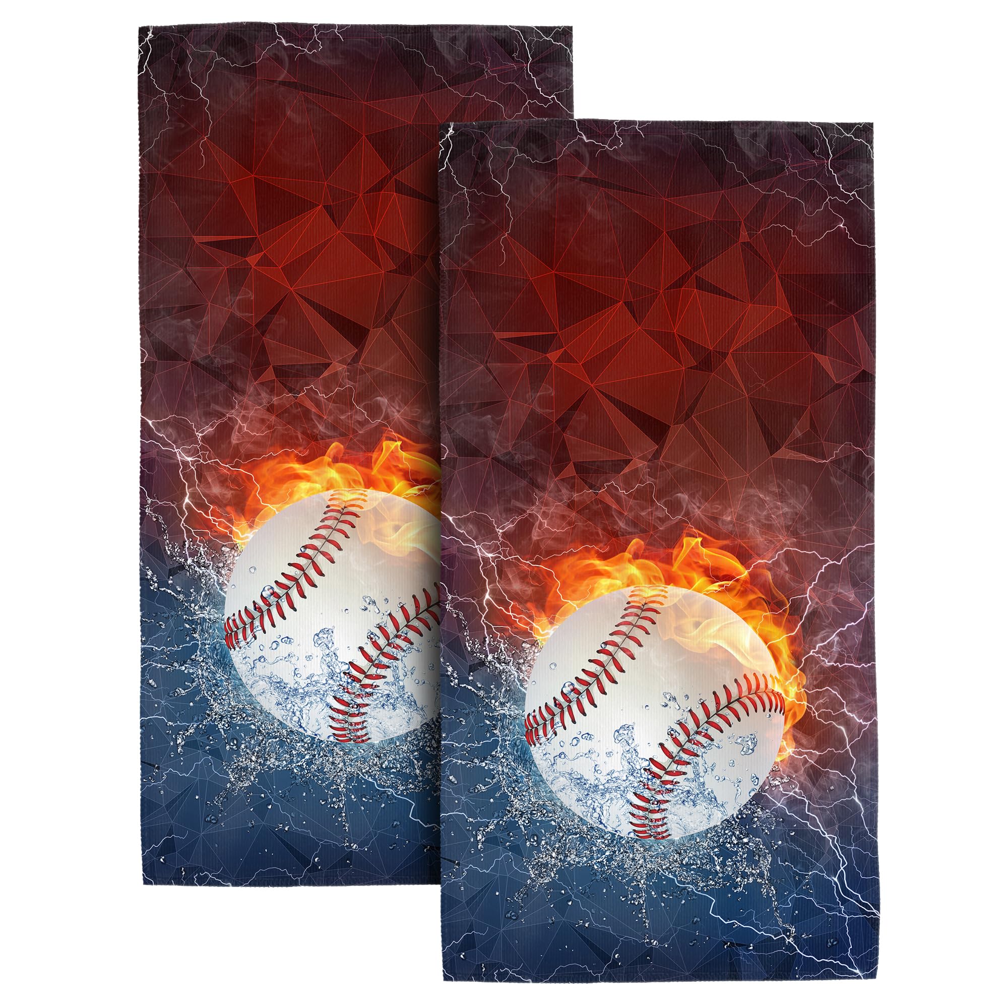 Bapcoku Baseball Themed Bath Hand Towels - Decorative Set of 2, Absorbent Baseball Gifts for Boys, Theme Bath Decor