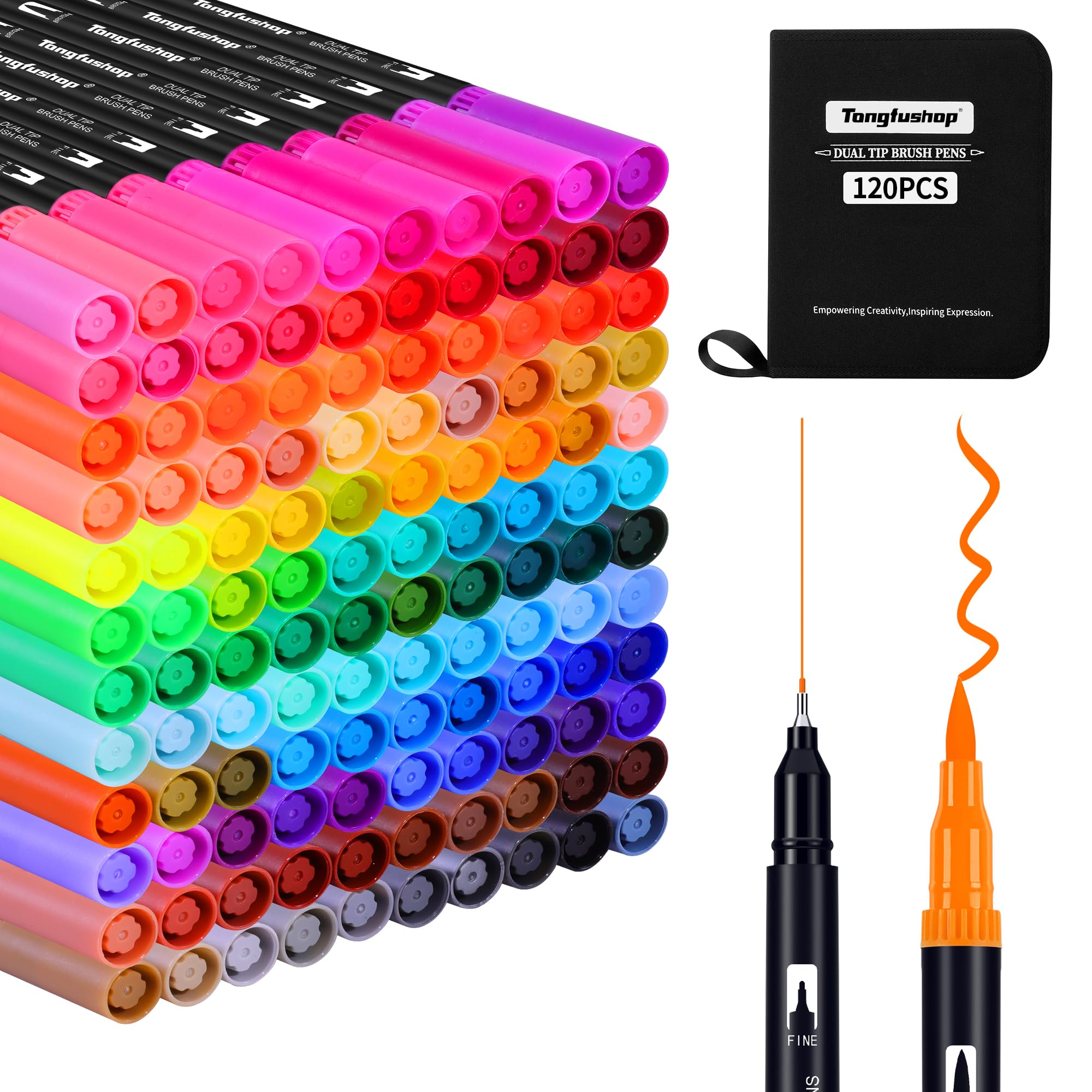 Tongfushop Rotuladores Lettering, 120 Colores Rotuladores Punta Pincel, Rotuladores Doble Punta Fina, Rotuladores Acuarelables Profesionales para Adultos Dibujo, Caligrafía, Bullet Journa