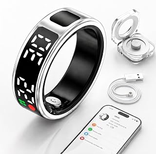 Smart Ring Fitness Tracker No Subscription (Silver, 8#) | Sleep Tracking, Heart Rate Monitoring, Gesture Control and Waterproof Design for Everyday Activity Tracking