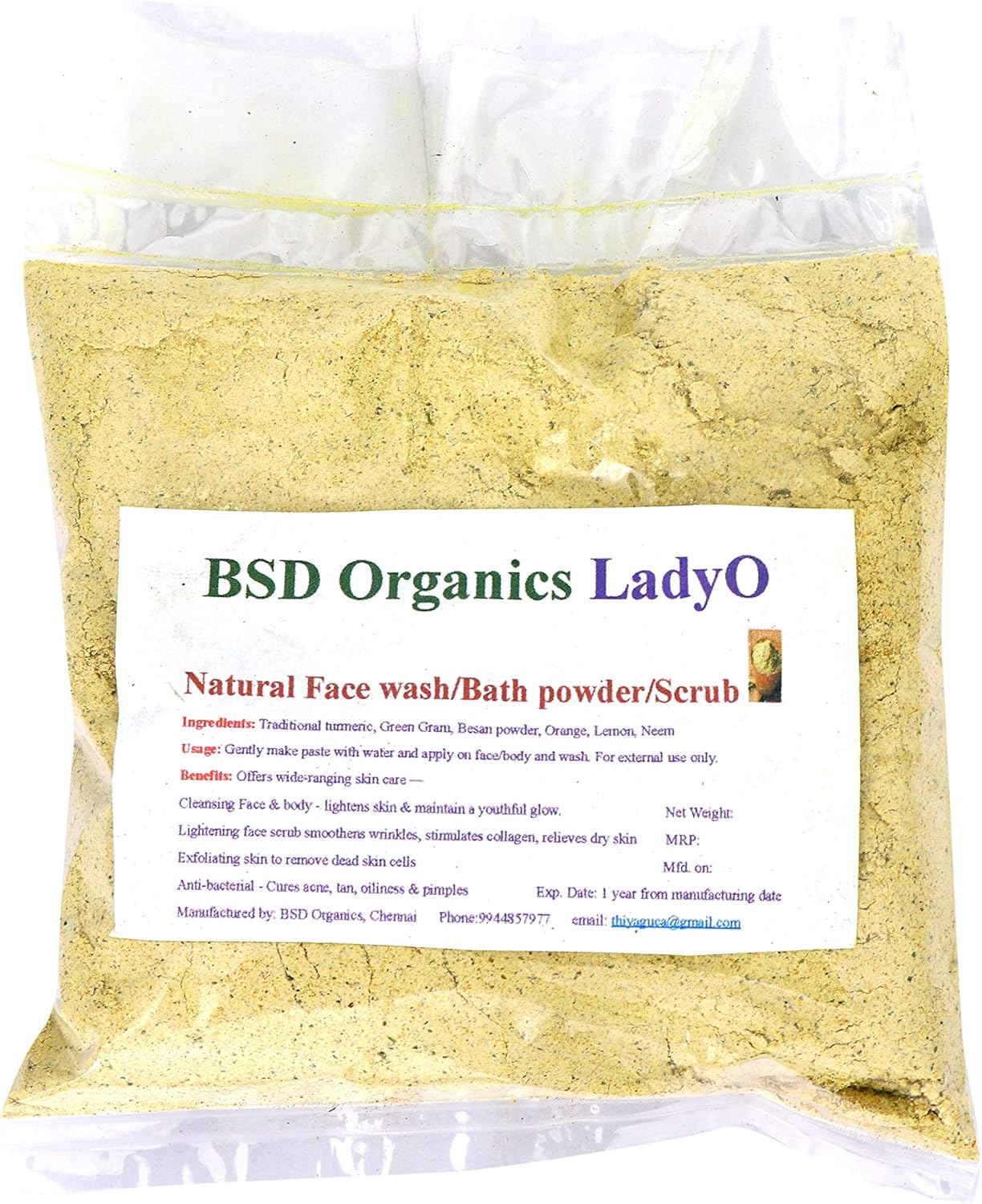 BSD Organics LadyO Natural Herbal Women face wash & bath powder/scrub