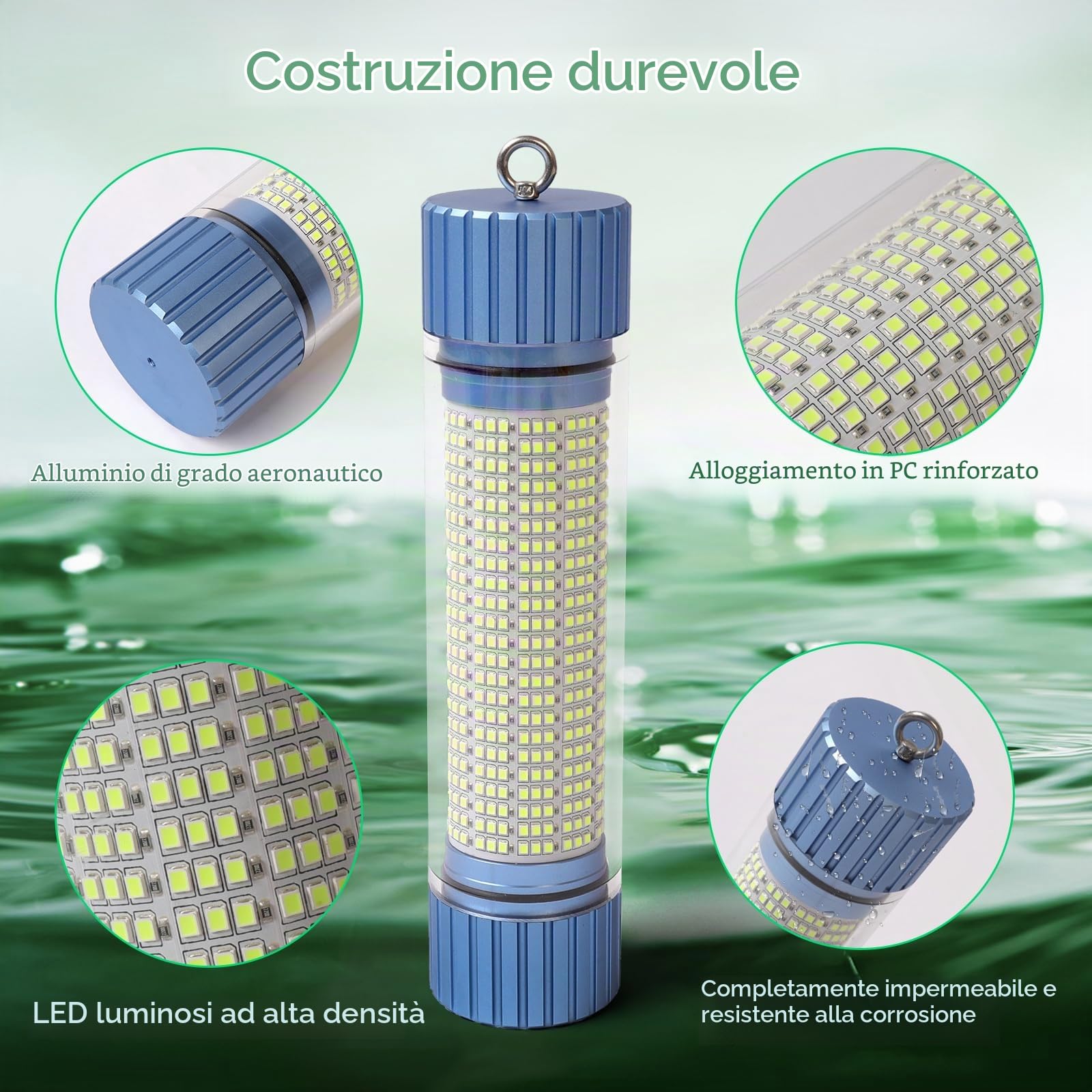 Luce da Pesca Subacquea a Batteria, Luce LED Verde Ricaricabile per Attirare i Pesci, Capacità 9000mAh, Luci da Pesca Sommergibili IP68 Impermeabili per Acqua Dolce e Salata