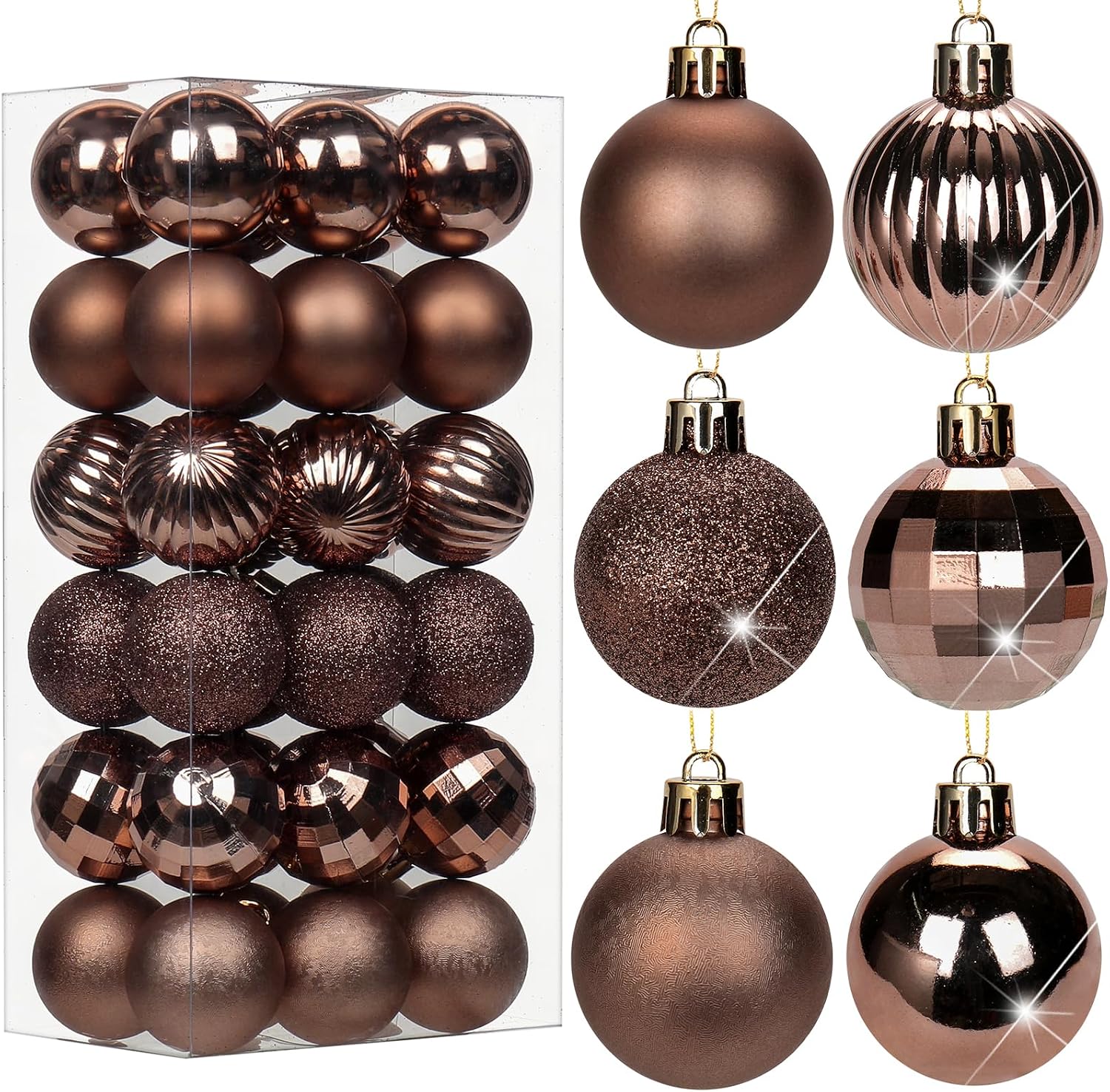 1.57" Brown Christmas Ornaments for Christmas Tree 36 Pcs Mini Shatterproof Balls Christmas Tree Decorations Small Xmas Ornaments Balls with Hanging Loop for Wedding Holiday Party Wreath Home Decor