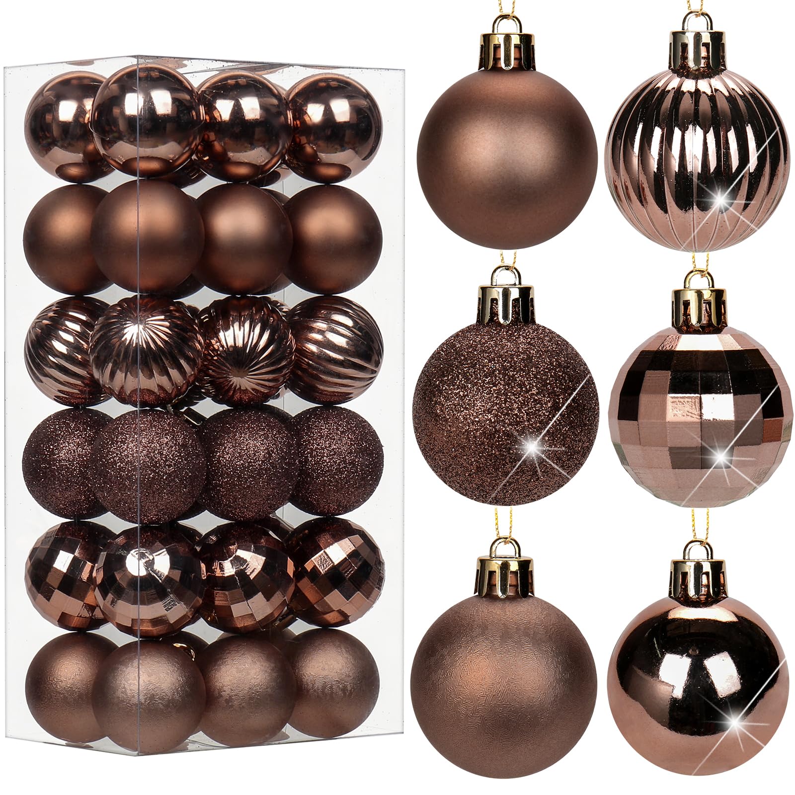 Oairse 36 pcs 4cm Bronze Christmas Baubles Shatterproof Tree Ornaments with Hanging Strings, Small Christmas Tree Decorations Set for Wedding Holiday Party Wreath Xmas Halloween Home Decor โ image 1